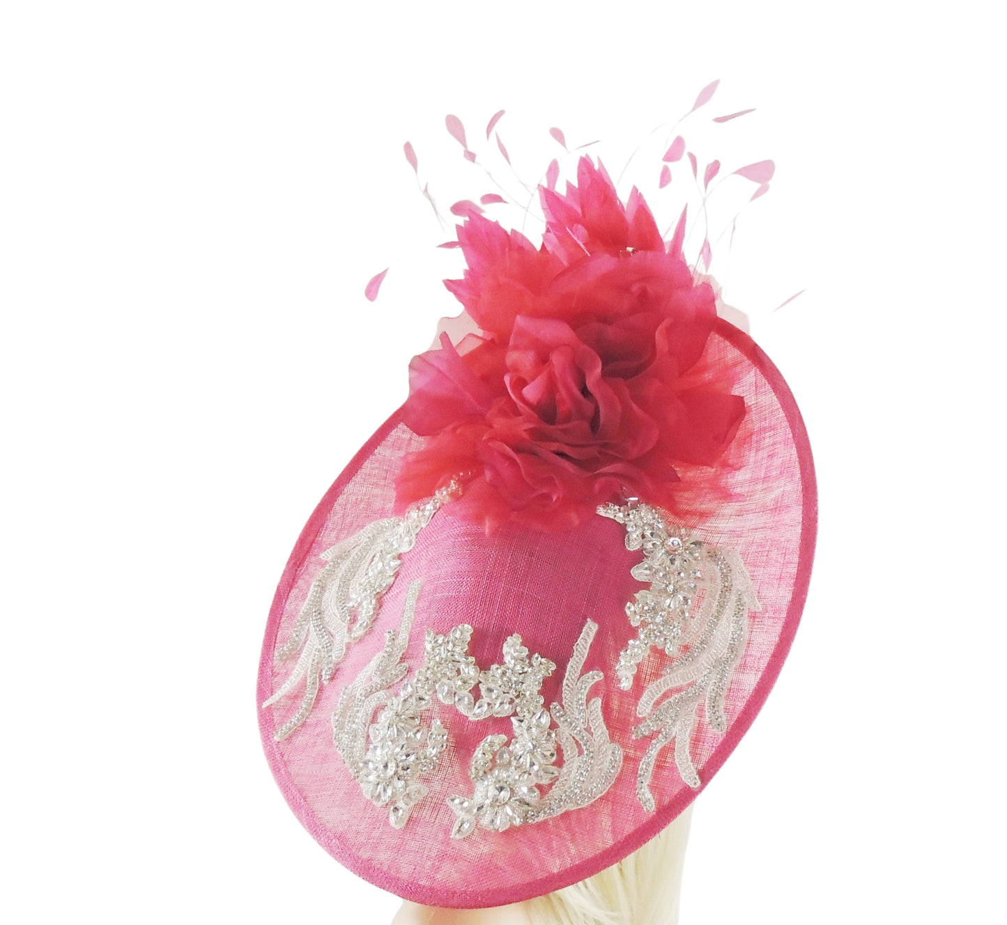 Kat Bespoke Jeweled Crystal Large Saucer Fascinator Hat - Hats By Cressida