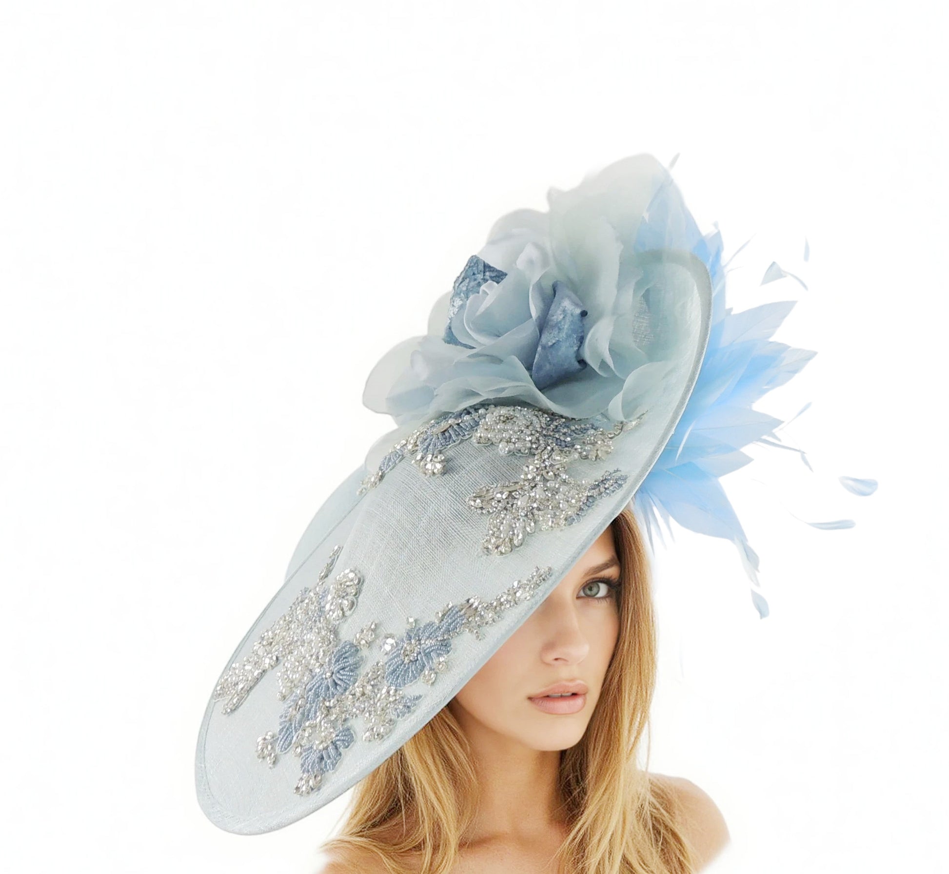 Kat Bespoke Jeweled Crystal Large Saucer Fascinator Hat - Hats By Cressida