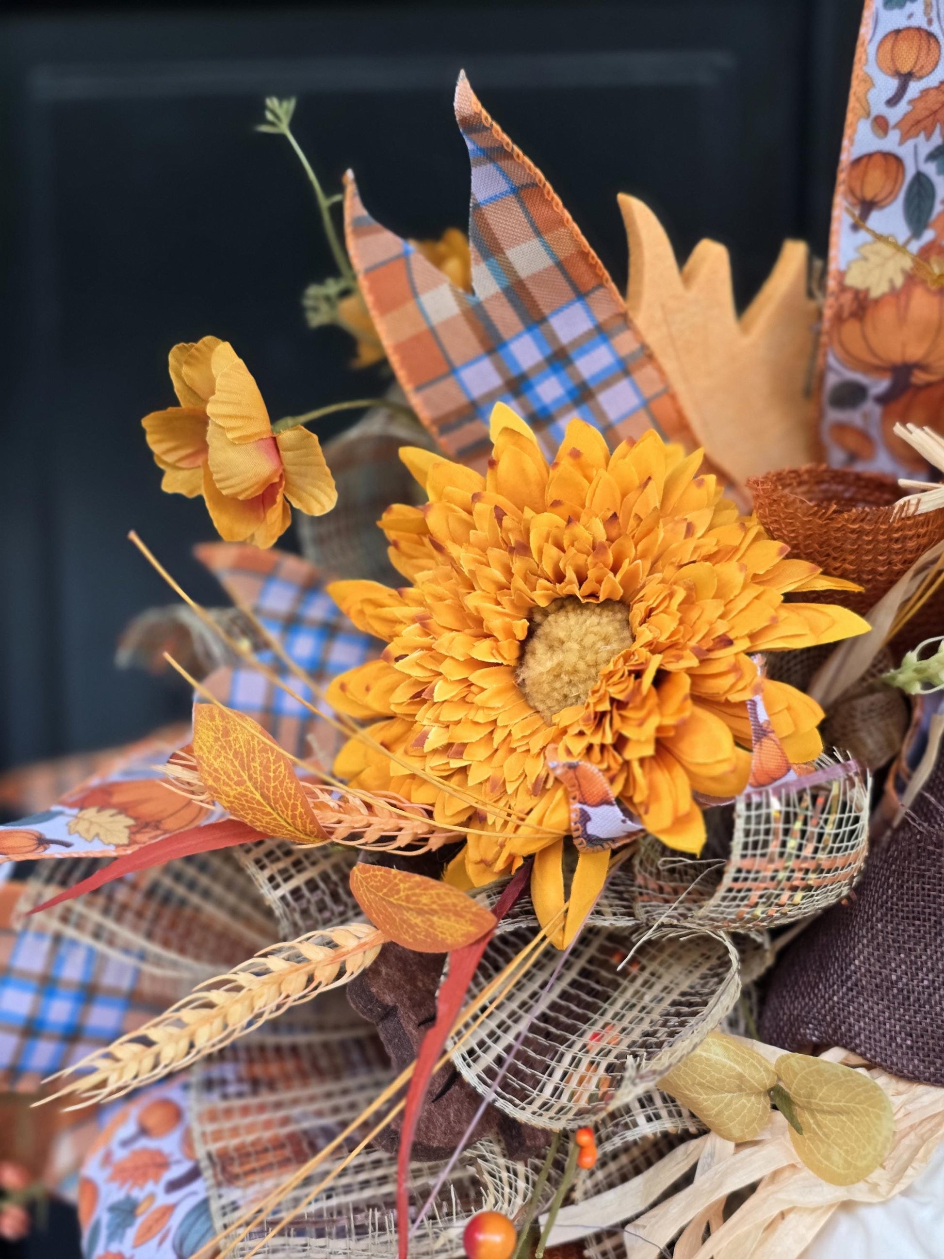 Large Autumn Fall Orange Scarecrow Harvest Front Door Wreath Luxury Rustic Wall Porch Hanger House Home Decor Decorations Thanksgiving Boho - Hats By Cressida