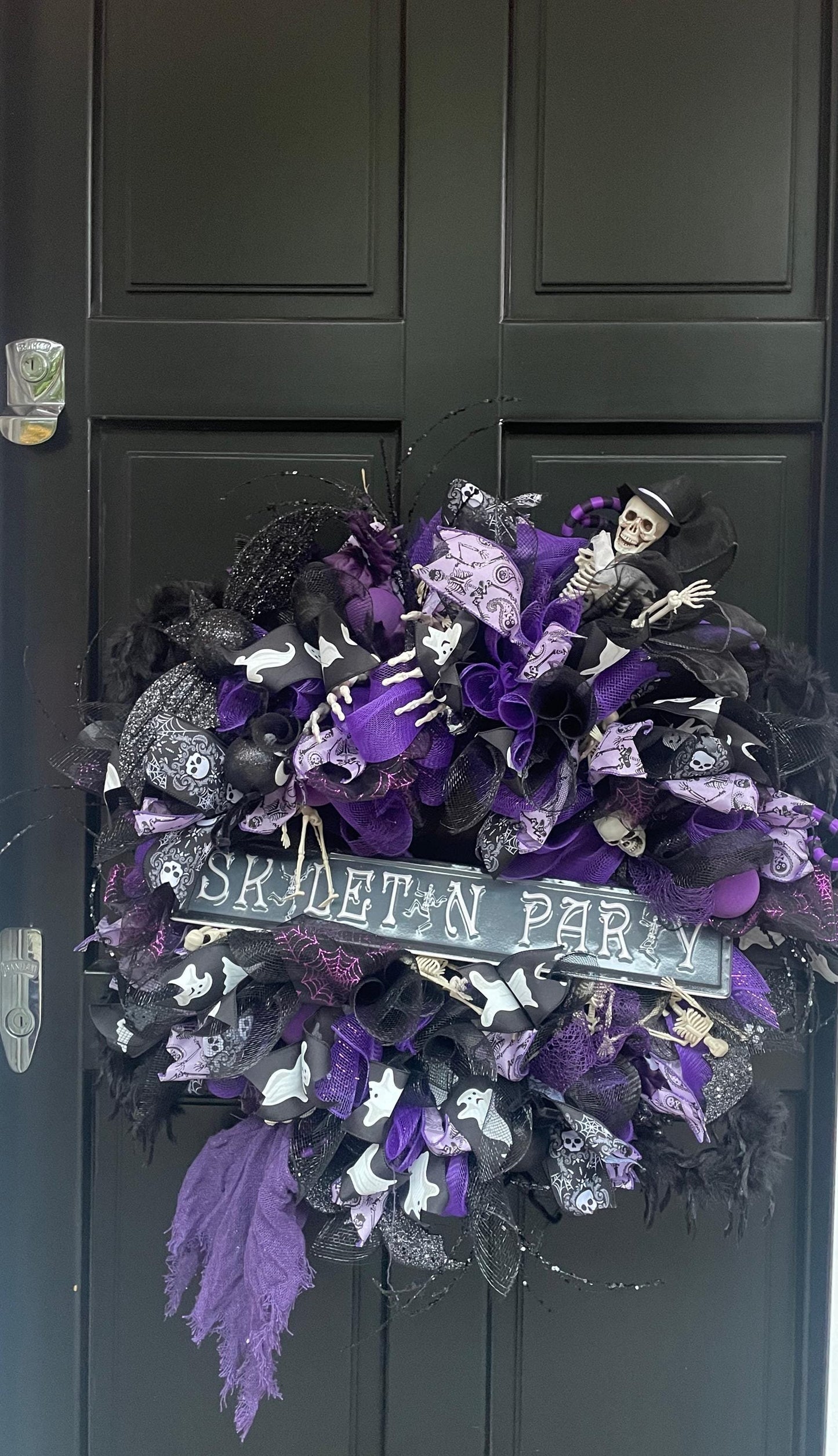 Large Halloween Front Door Wreath Spooky Hanger Black Purple Skeleton Party Wall Porch Hanger Handmade House Home Decor Decorations Welcome - Hats By Cressida