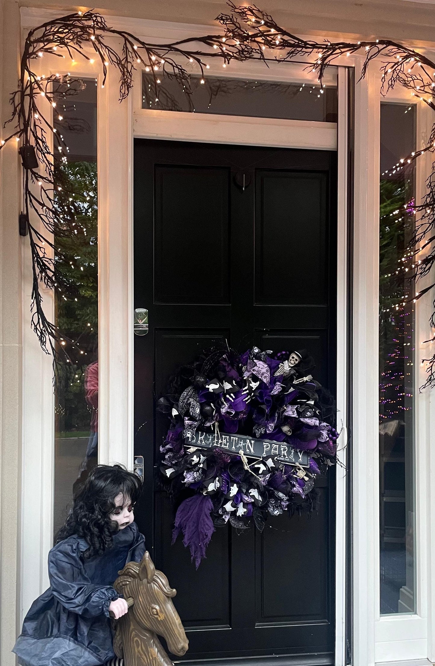 Large Halloween Front Door Wreath Spooky Hanger Black Purple Skeleton Party Wall Porch Hanger Handmade House Home Decor Decorations Welcome - Hats By Cressida