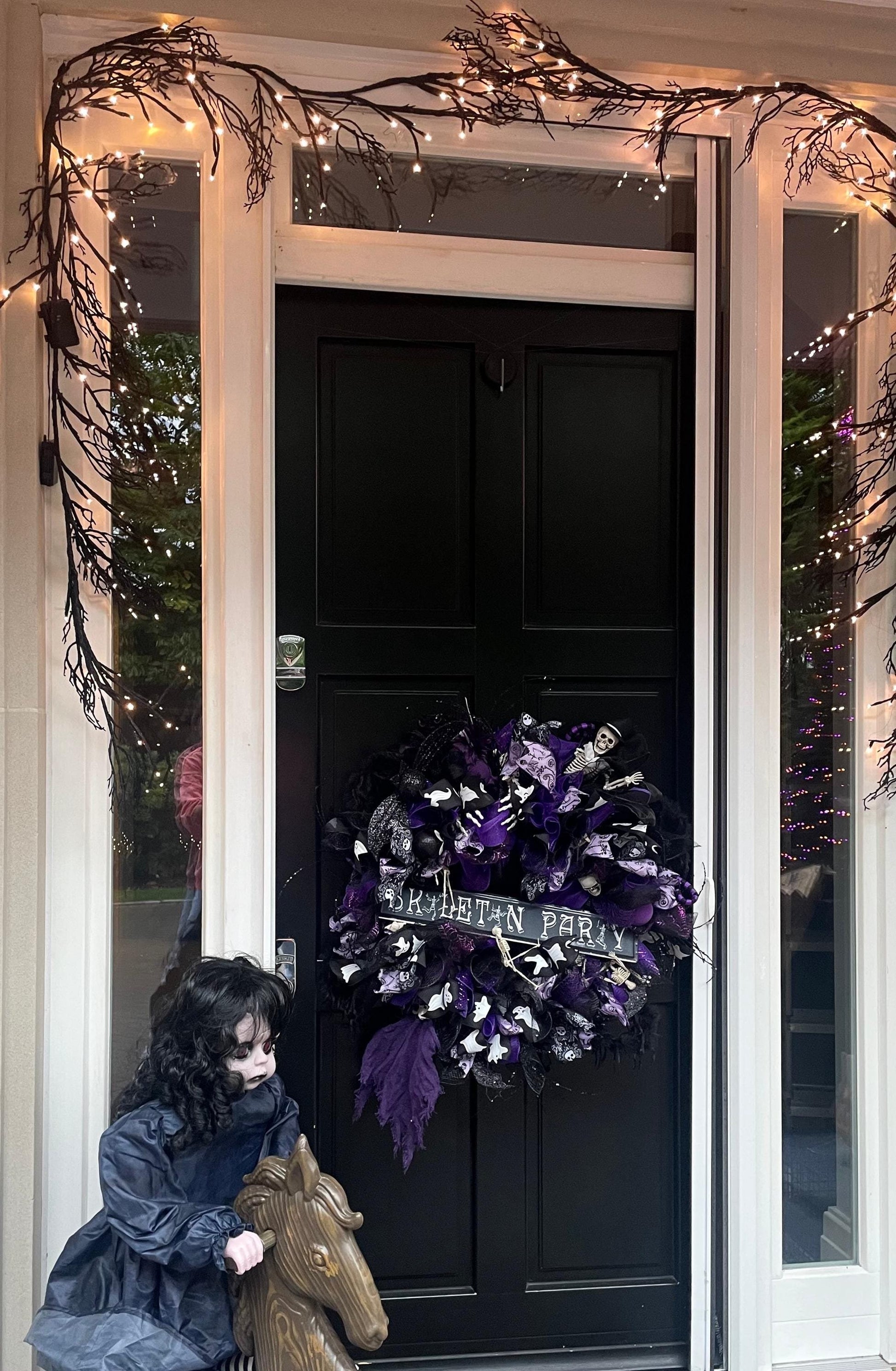 Large Halloween Front Door Wreath Spooky Hanger Black Purple Skeleton Party Wall Porch Hanger Handmade House Home Decor Decorations Welcome - Hats By Cressida