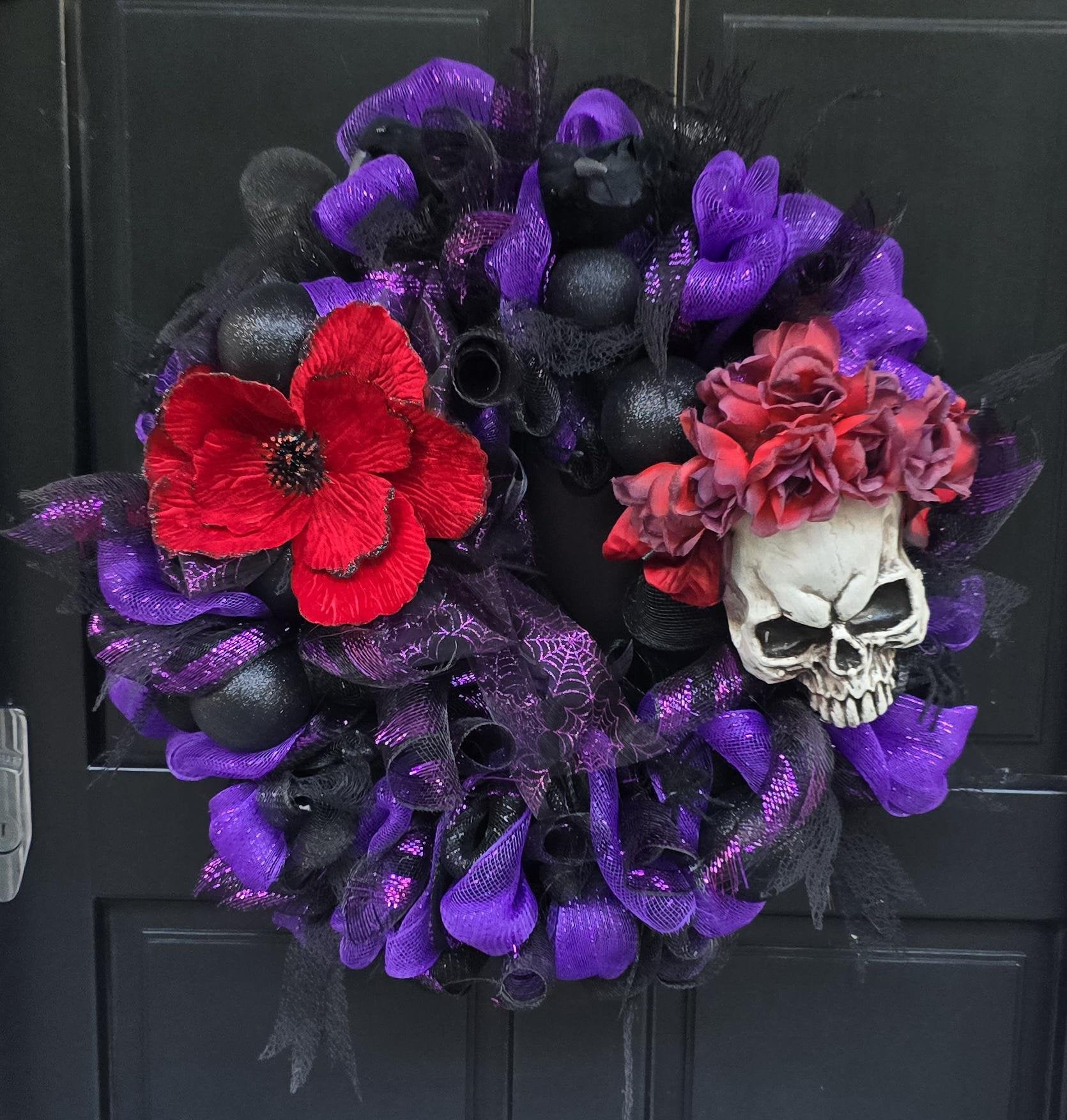 Large Halloween Front Door Wreath Spooky Hanger Black Red Purple Creepy Spider Wall Porch Hanger Handmade House Decor Decoration Welcome - Hats By Cressida