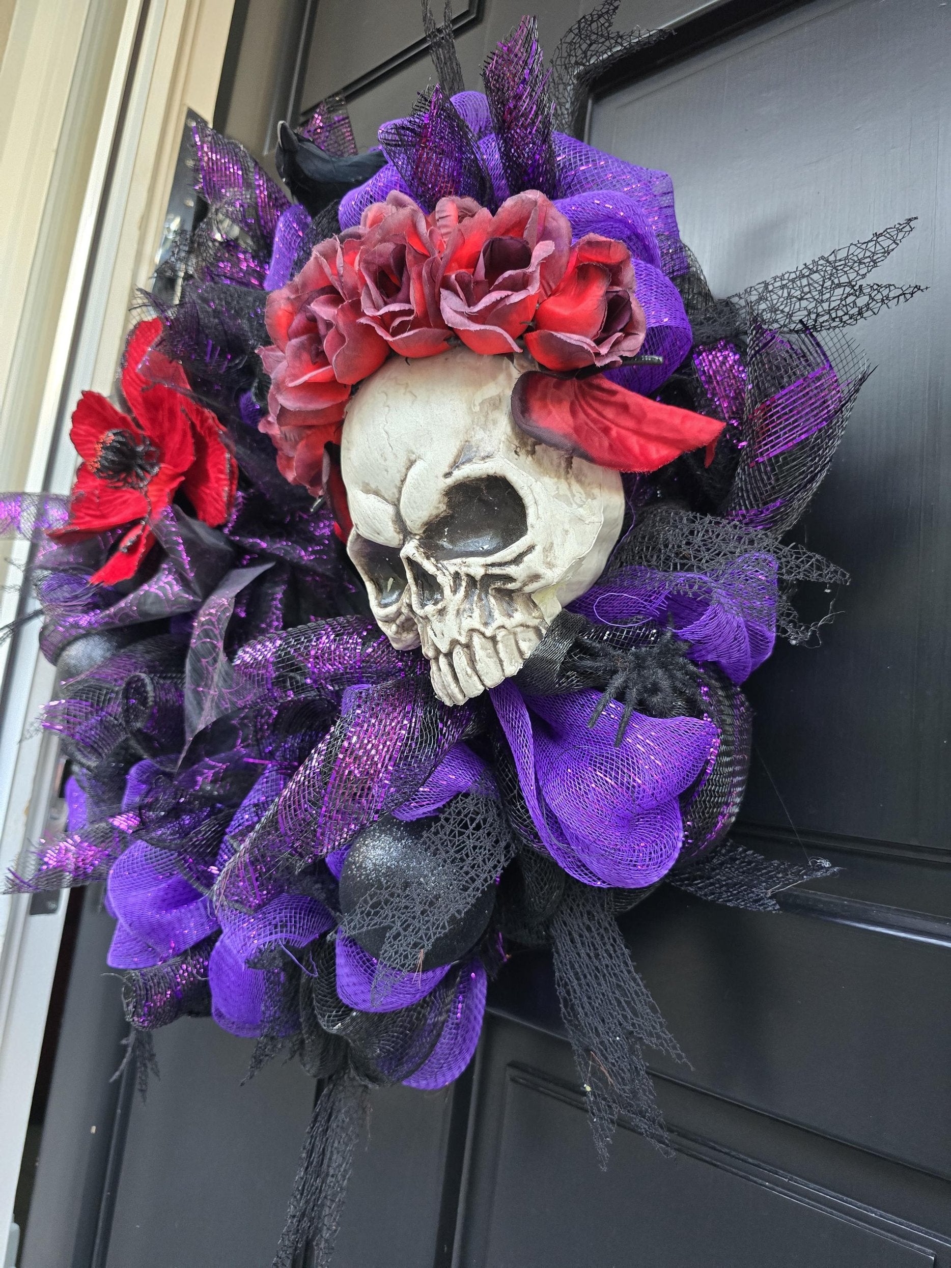 Large Halloween Front Door Wreath Spooky Hanger Black Red Purple Creepy Spider Wall Porch Hanger Handmade House Decor Decoration Welcome - Hats By Cressida
