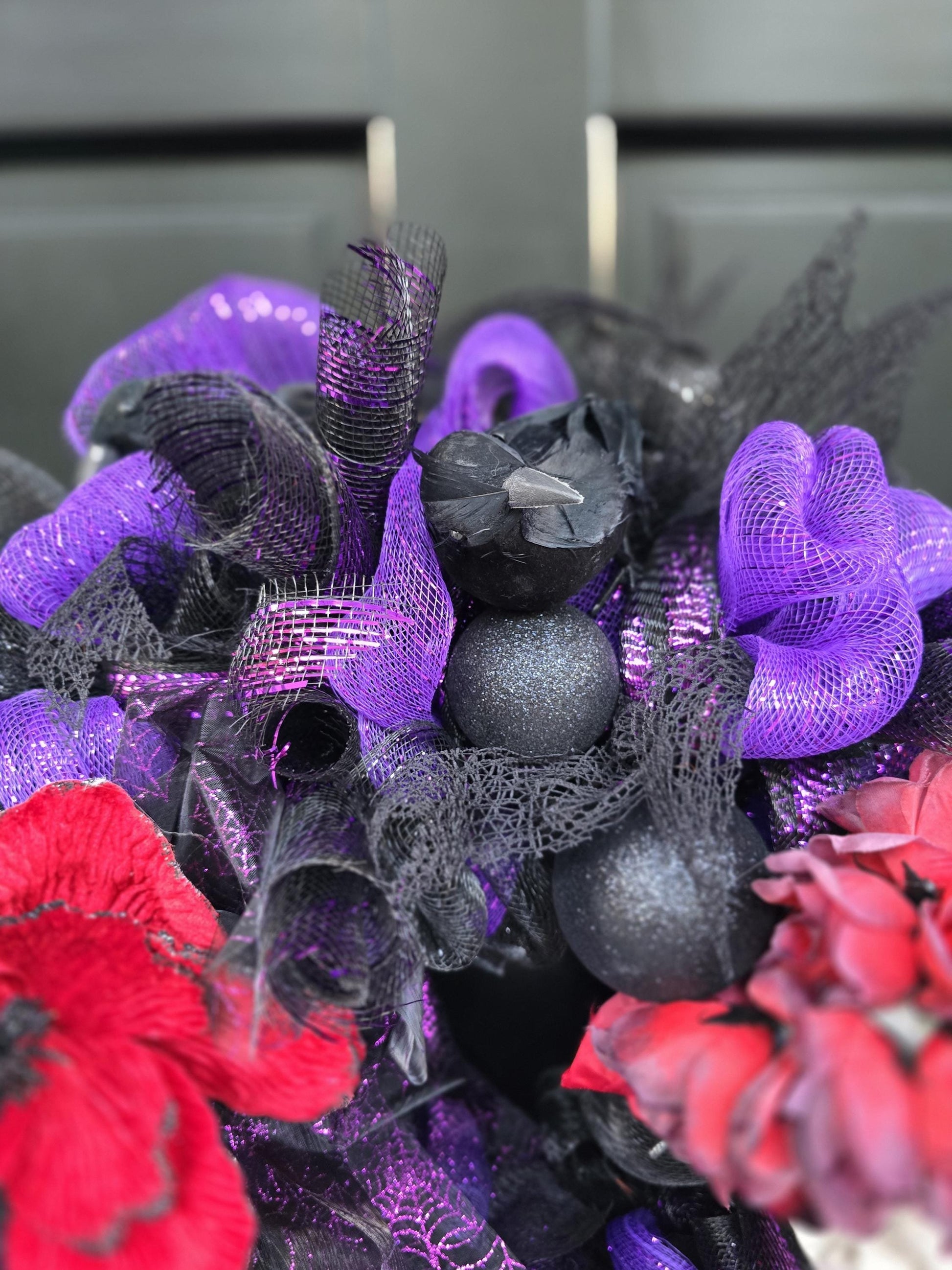 Large Halloween Front Door Wreath Spooky Hanger Black Red Purple Creepy Spider Wall Porch Hanger Handmade House Decor Decoration Welcome - Hats By Cressida