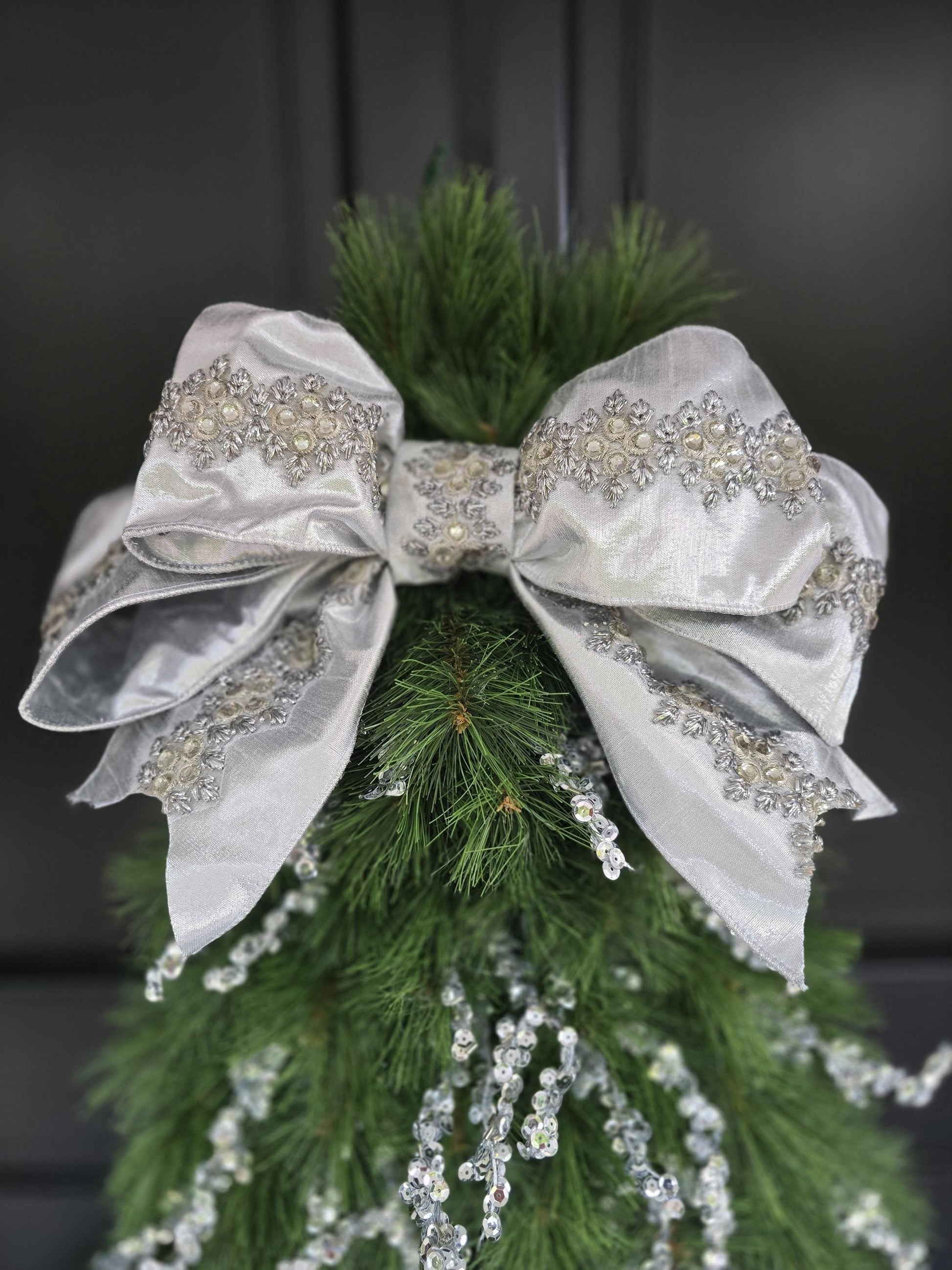 Large Luxury Christmas Tree Shaped Wreath Front Door Home Decorations Silver Green Xmas Winter Mantle Decor Porch Holiday Swag Designer Glam - Hats By Cressida