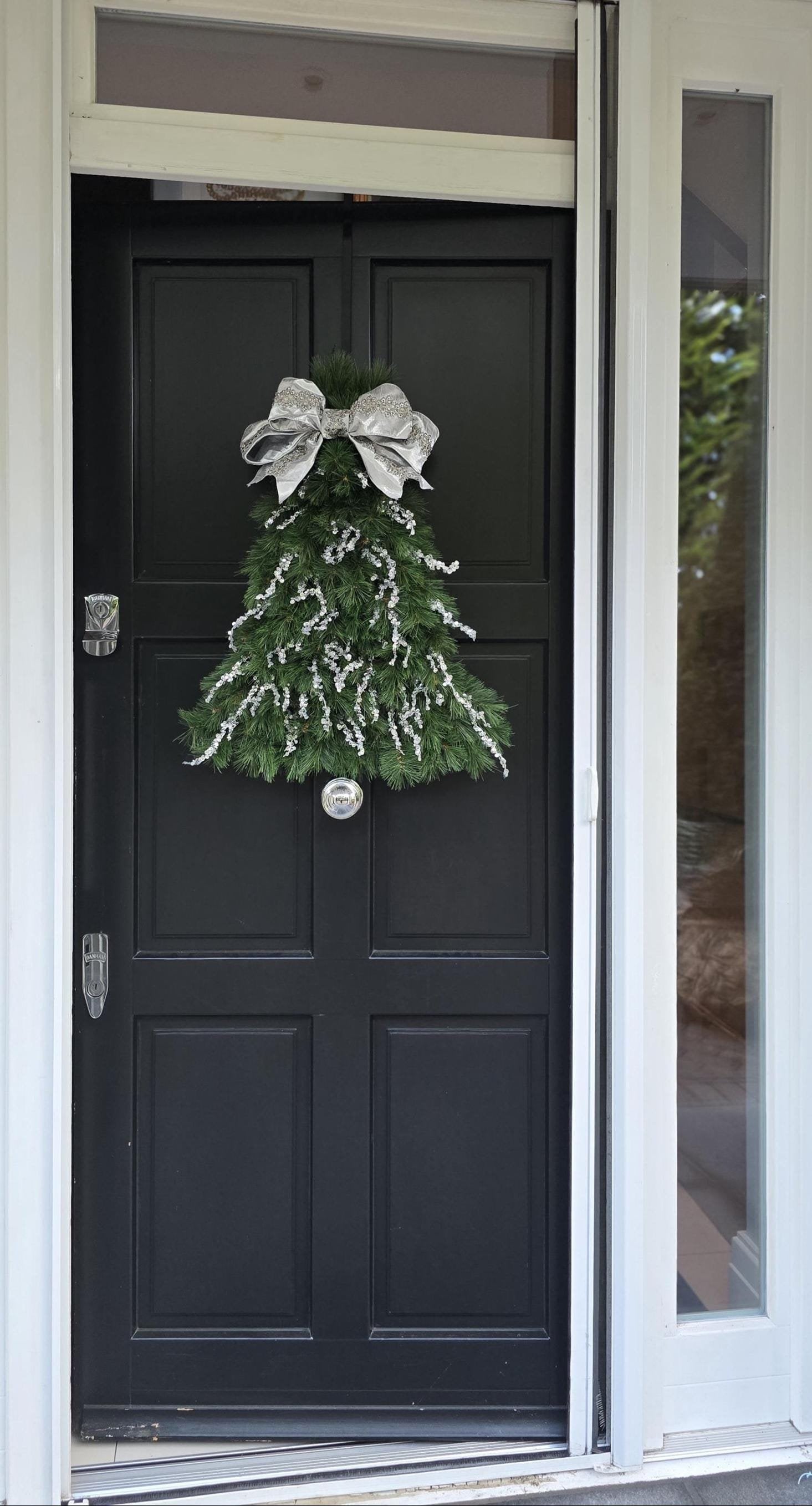 Large Luxury Christmas Tree Shaped Wreath Front Door Home Decorations Silver Green Xmas Winter Mantle Decor Porch Holiday Swag Designer Glam - Hats By Cressida