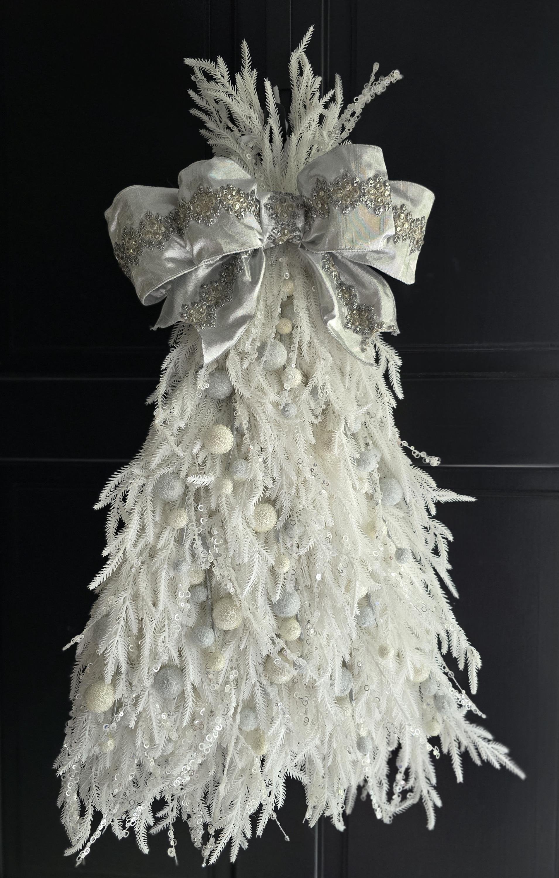 Large Luxury Christmas Tree Wreath Elegant Front Door Home Decorations White Xmas Winter Mantle Decor Porch Holiday Swag Designer Unique - Hats By Cressida