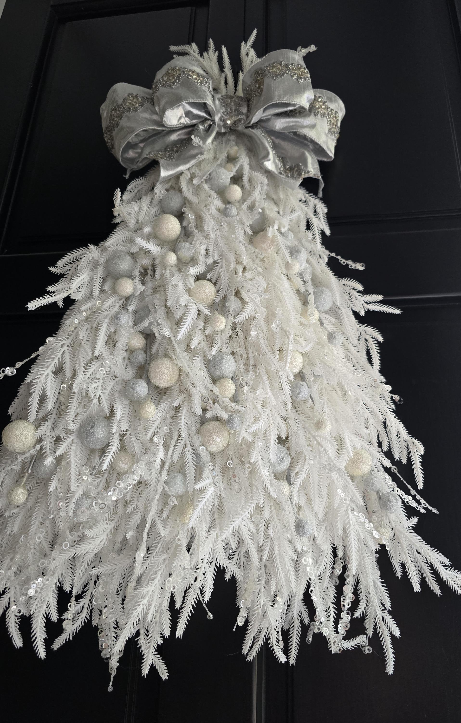 Large Luxury Christmas Tree Wreath Elegant Front Door Home Decorations White Xmas Winter Mantle Decor Porch Holiday Swag Designer Unique - Hats By Cressida