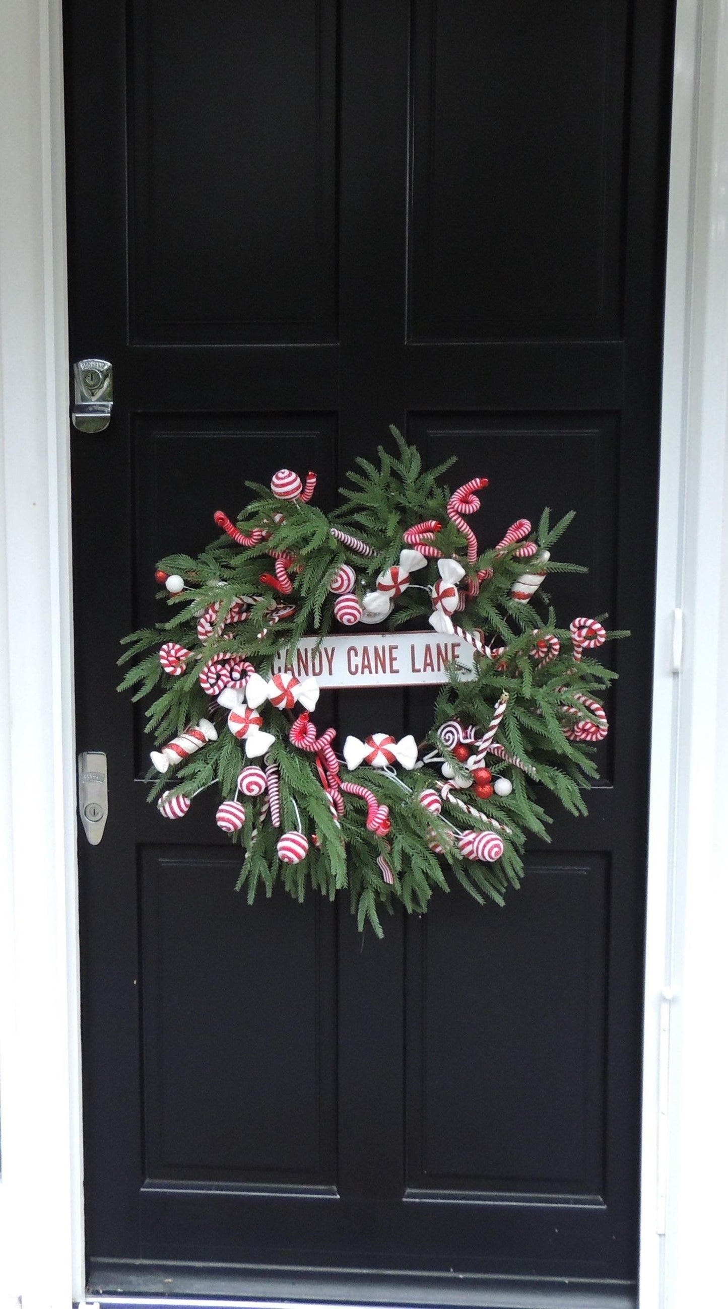 Luxury Candy Cane Red White Green Christmas Wreath Front Door Home Decorations Xmas Winter Mantle Decor Holiday Wreath Advent Swag - Hats By Cressida