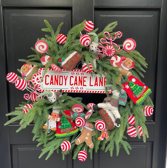 Luxury Candy Cane Red White Green Christmas Wreath Front Door Luxury Home Decorations Xmas Winter Mantle Decor Holiday Wreath Advent Swag - Hats By Cressida