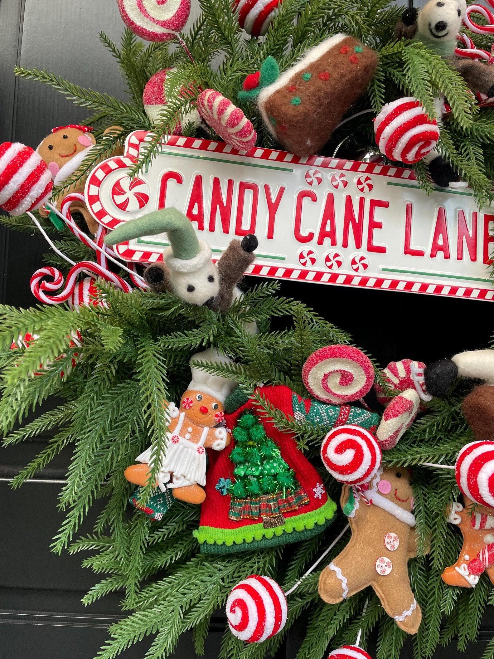 Luxury Candy Cane Red White Green Christmas Wreath Front Door Luxury Home Decorations Xmas Winter Mantle Decor Holiday Wreath Advent Swag - Hats By Cressida