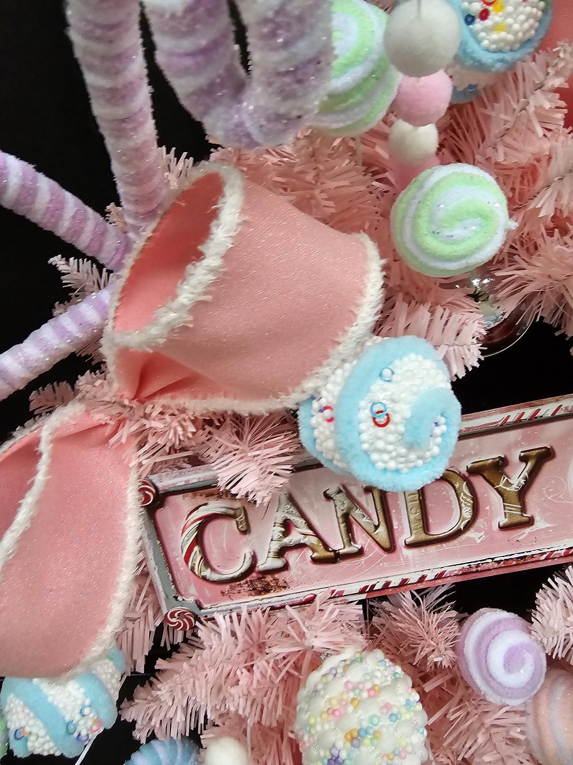 Luxury Candy Shop Pink Pastel Sweets Christmas Wreath Front Door Luxury Home Decorations Xmas Winter Mantle Decor Holiday Wreath Advent Swag - Hats By Cressida