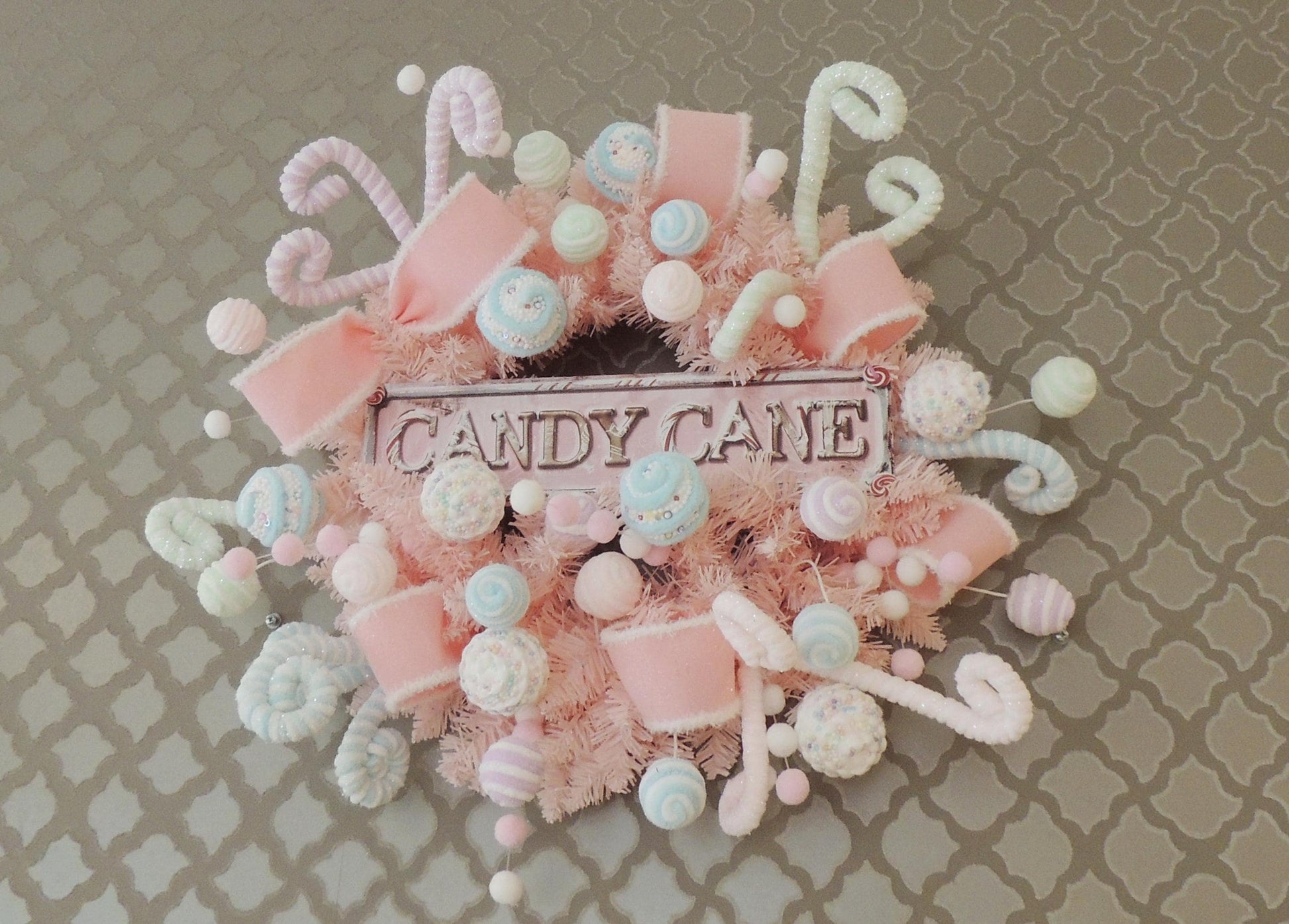 Luxury Candy Shop Pink Pastel Sweets Christmas Wreath Front Door Luxury Home Decorations Xmas Winter Mantle Decor Holiday Wreath Advent Swag - Hats By Cressida