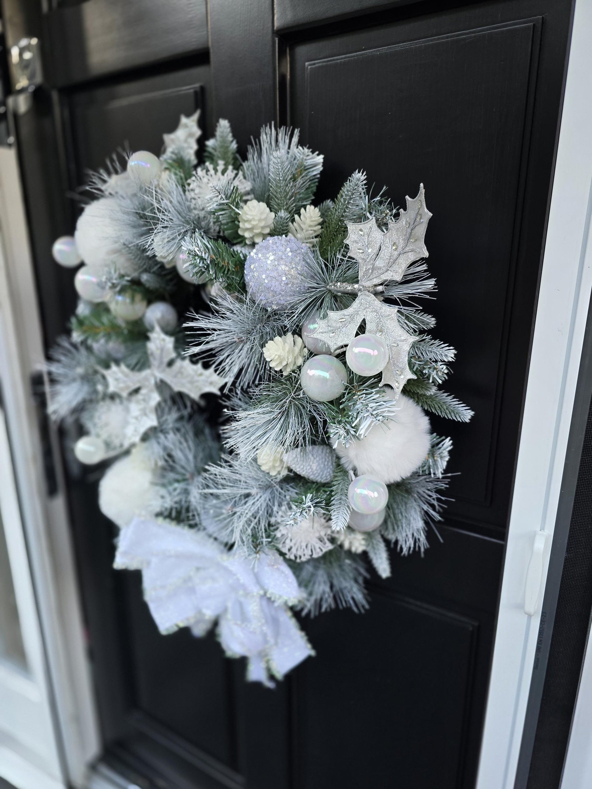 Luxury Christmas Flocked Snowy Christmas Wreath Winter Holiday Front Door Porch Wall Hanger Mantle Home Decor Decoration Designer Gift Pine - Hats By Cressida