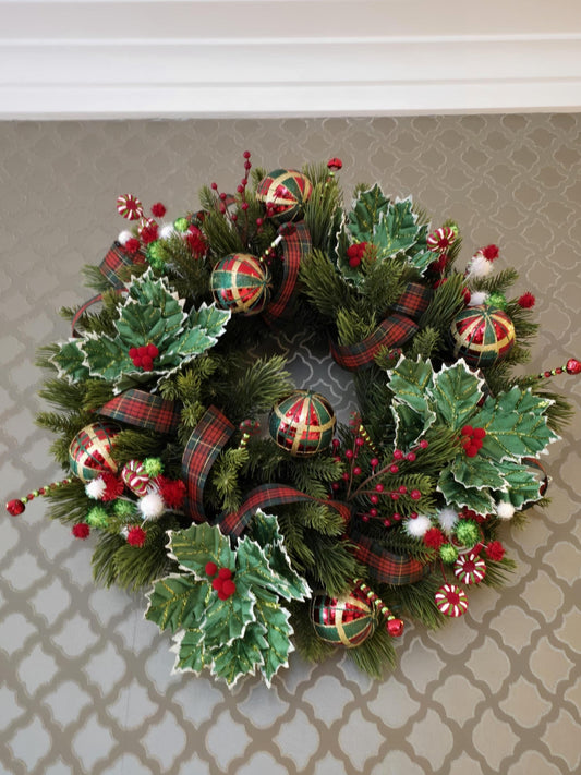 Luxury Christmas Wreath Front Door, Luxury Home Decorations, Red Green Xmas, Winter Mantle Decor, Holiday wreath,Advent wreath,Holiday Swag - Hats By Cressida