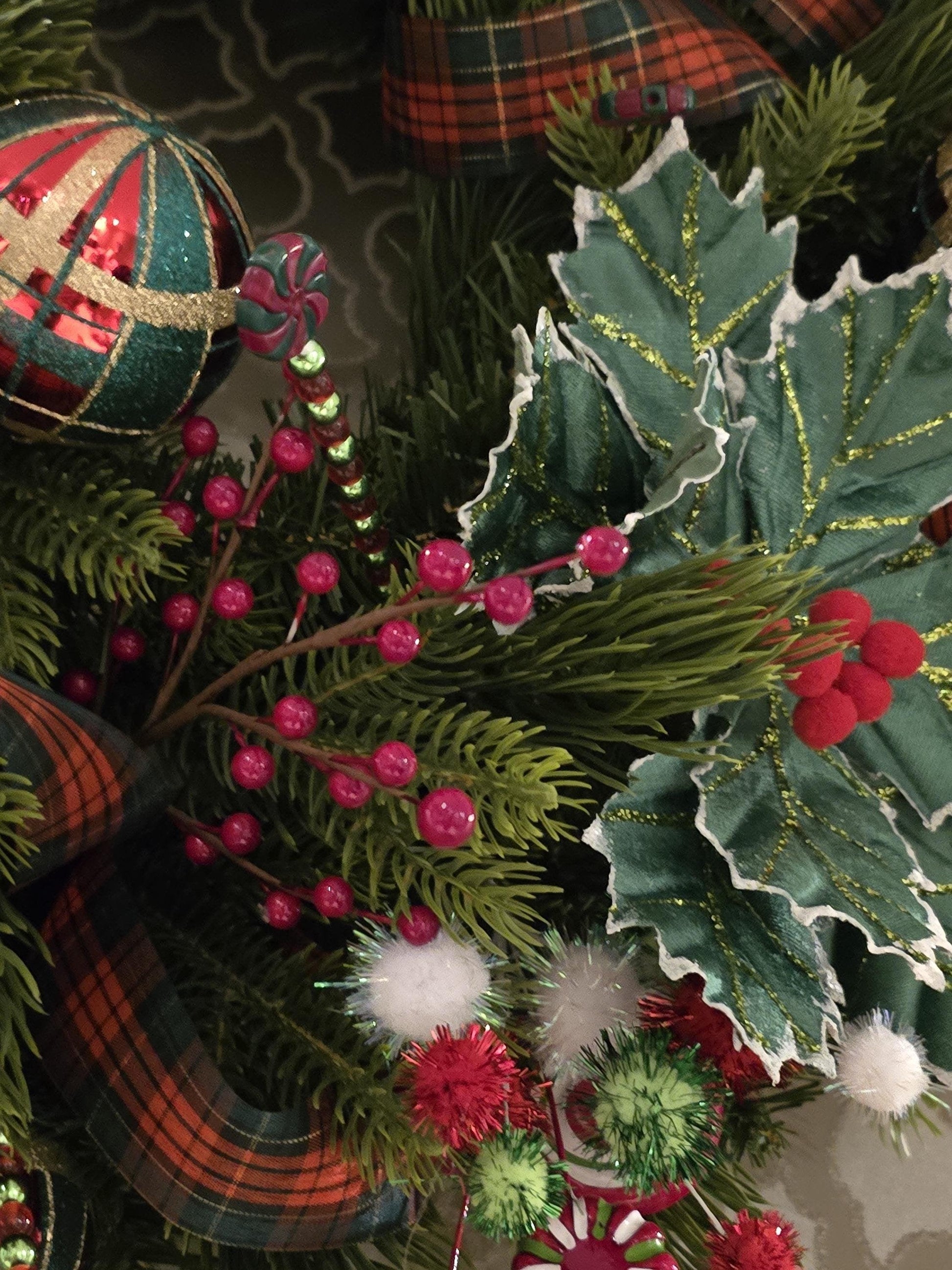 Luxury Christmas Wreath Front Door, Luxury Home Decorations, Red Green Xmas, Winter Mantle Decor, Holiday wreath,Advent wreath,Holiday Swag - Hats By Cressida