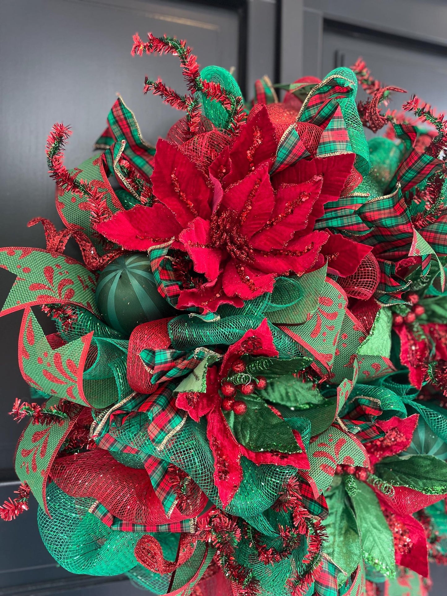 Luxury Christmas Wreath Front Door, Luxury Home Decorations, Red Green Xmas, Winter Mantle Decor, Holiday wreath,Advent wreath,Holiday Swag - Hats By Cressida