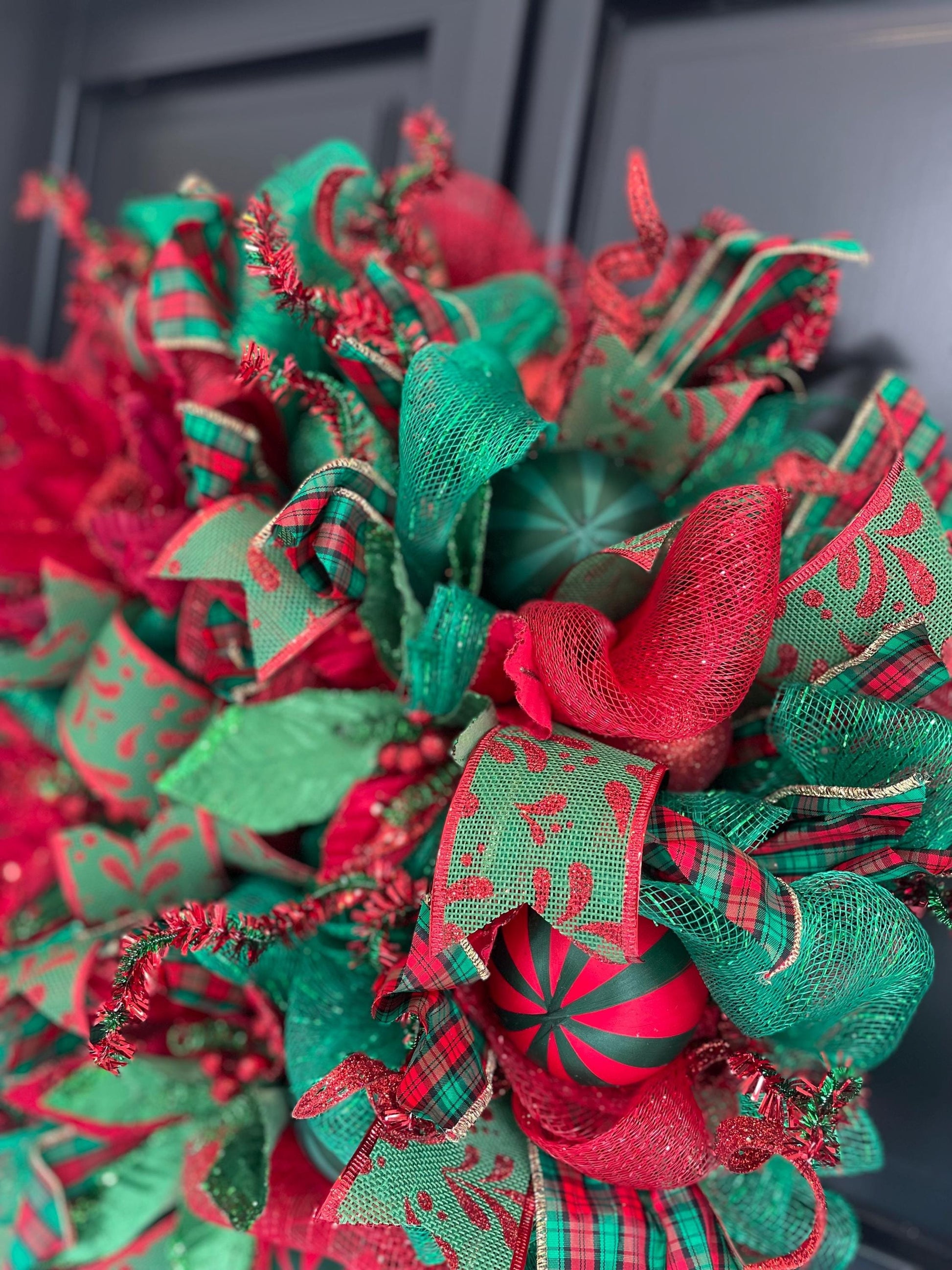 Luxury Christmas Wreath Front Door, Luxury Home Decorations, Red Green Xmas, Winter Mantle Decor, Holiday wreath,Advent wreath,Holiday Swag - Hats By Cressida