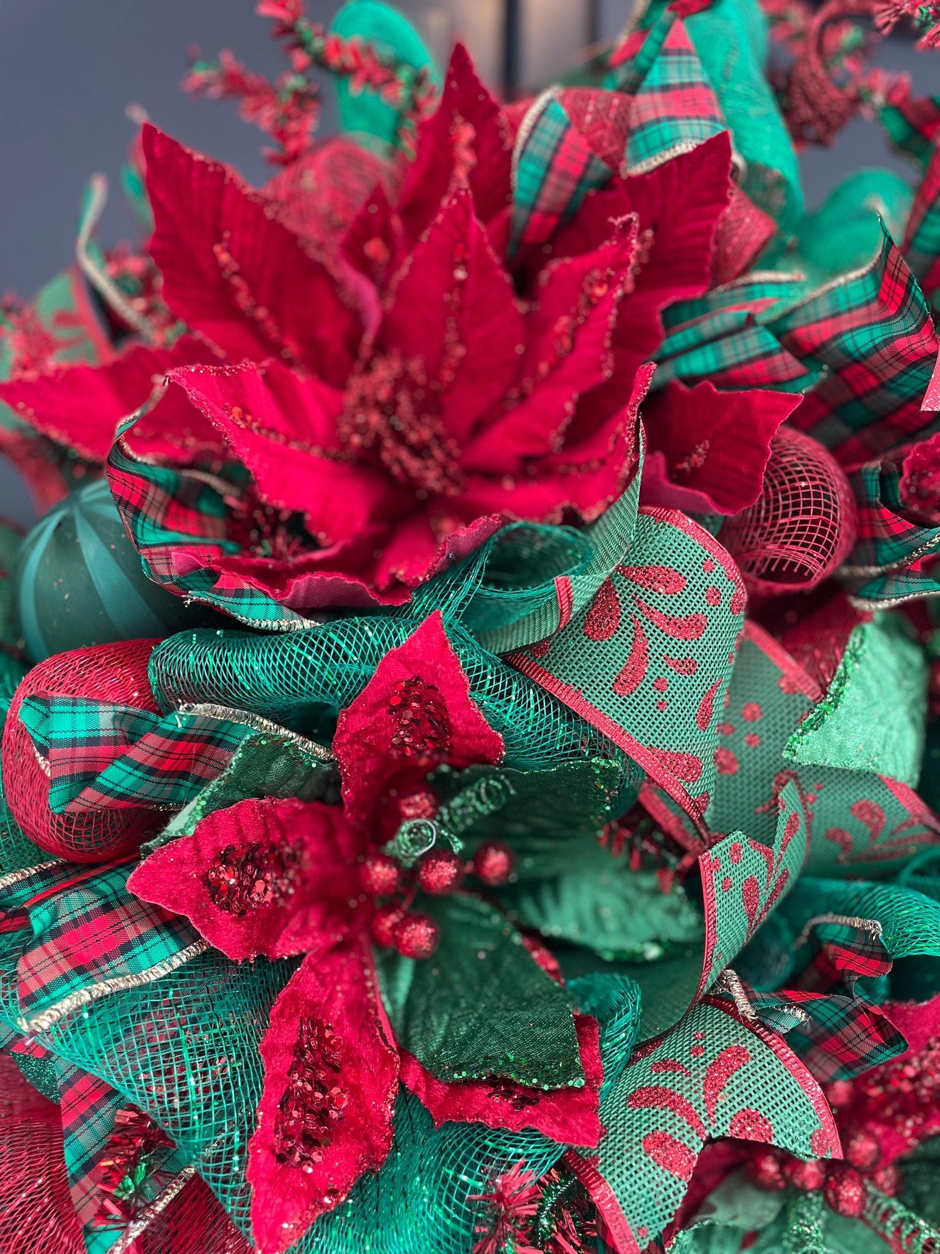 Luxury Christmas Wreath Front Door, Luxury Home Decorations, Red Green Xmas, Winter Mantle Decor, Holiday wreath,Advent wreath,Holiday Swag - Hats By Cressida