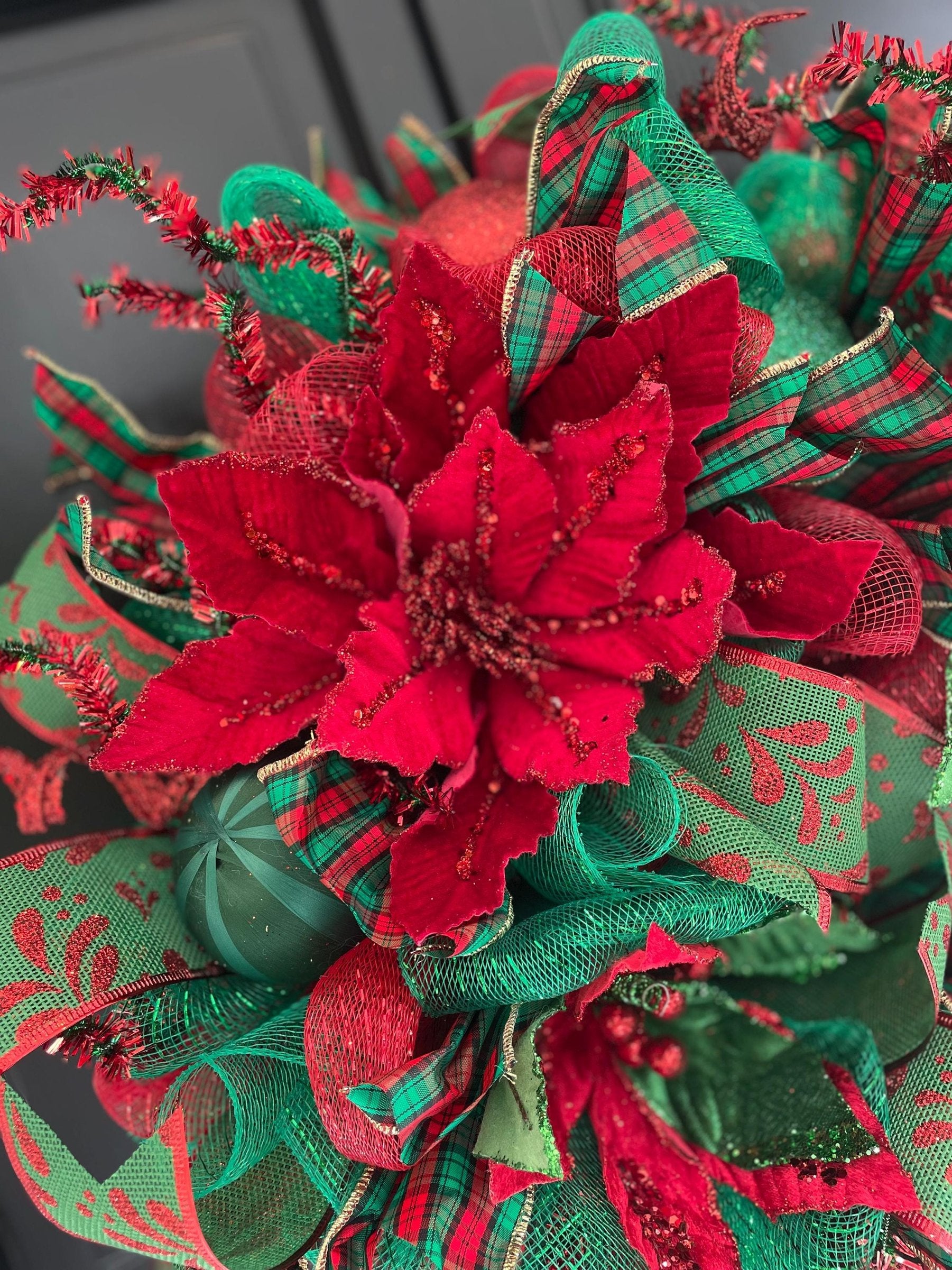 Luxury Christmas Wreath Front Door, Luxury Home Decorations, Red Green Xmas, Winter Mantle Decor, Holiday wreath,Advent wreath,Holiday Swag - Hats By Cressida
