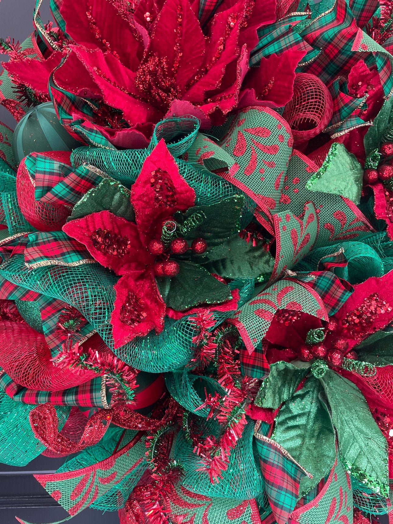 Luxury Christmas Wreath Front Door, Luxury Home Decorations, Red Green Xmas, Winter Mantle Decor, Holiday wreath,Advent wreath,Holiday Swag - Hats By Cressida