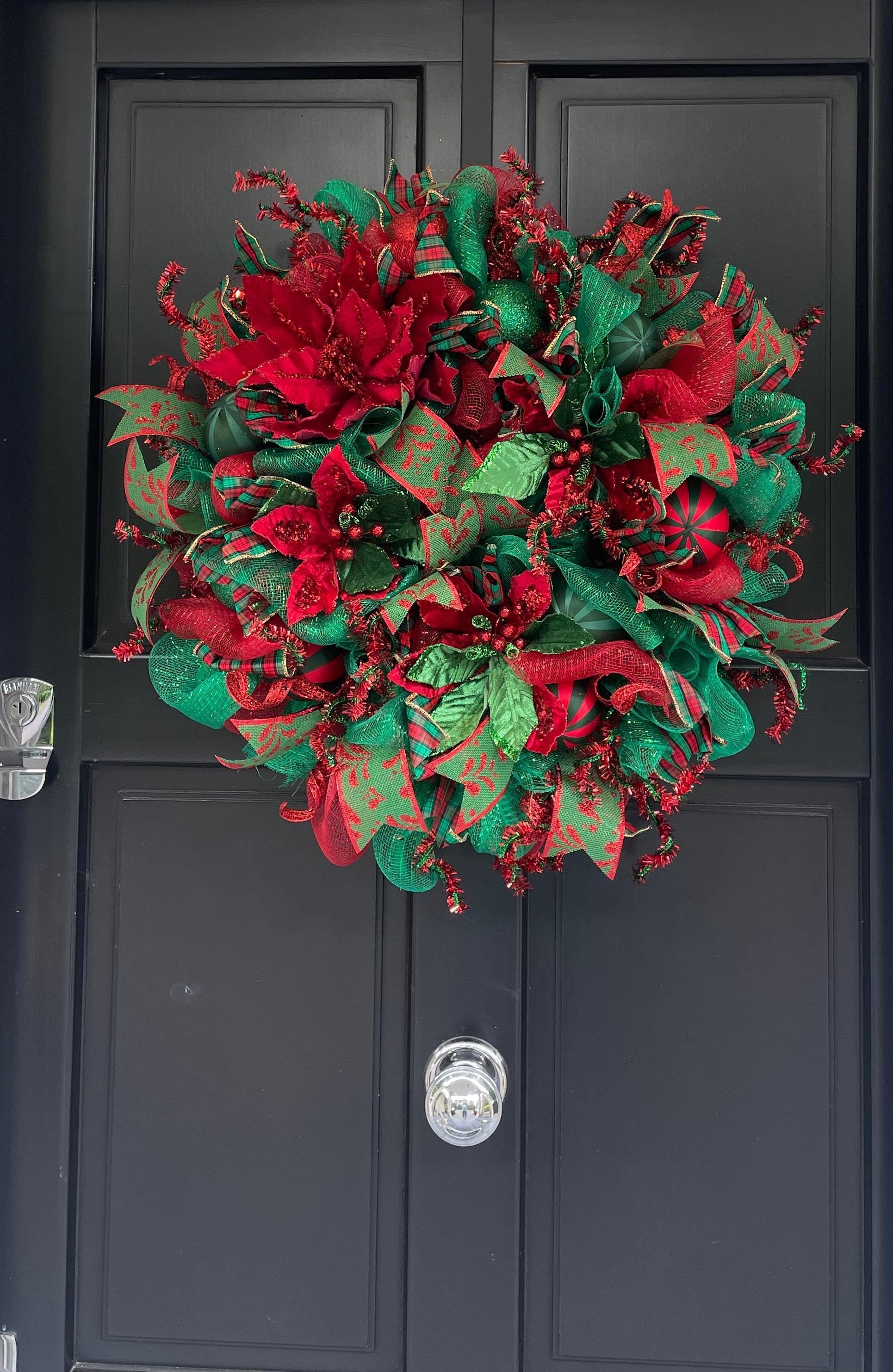 Luxury Christmas Wreath Front Door, Luxury Home Decorations, Red Green Xmas, Winter Mantle Decor, Holiday wreath,Advent wreath,Holiday Swag - Hats By Cressida
