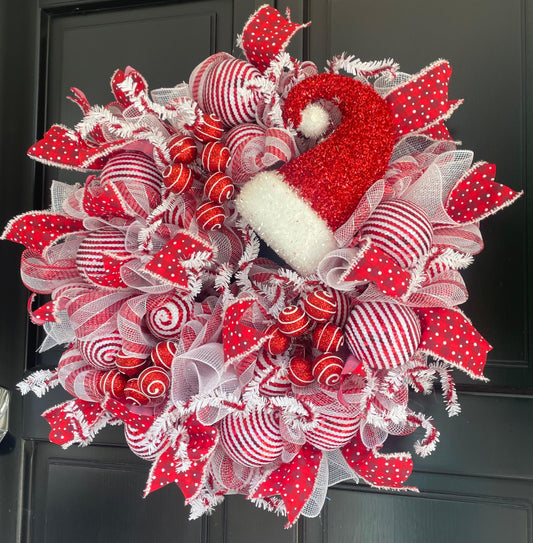 Luxury Christmas Wreath Front Door, Luxury Home Decorations, Red White Xmas, Winter Mantle Decor, Holiday wreath,Advent wreath,Holiday Swag - Hats By Cressida