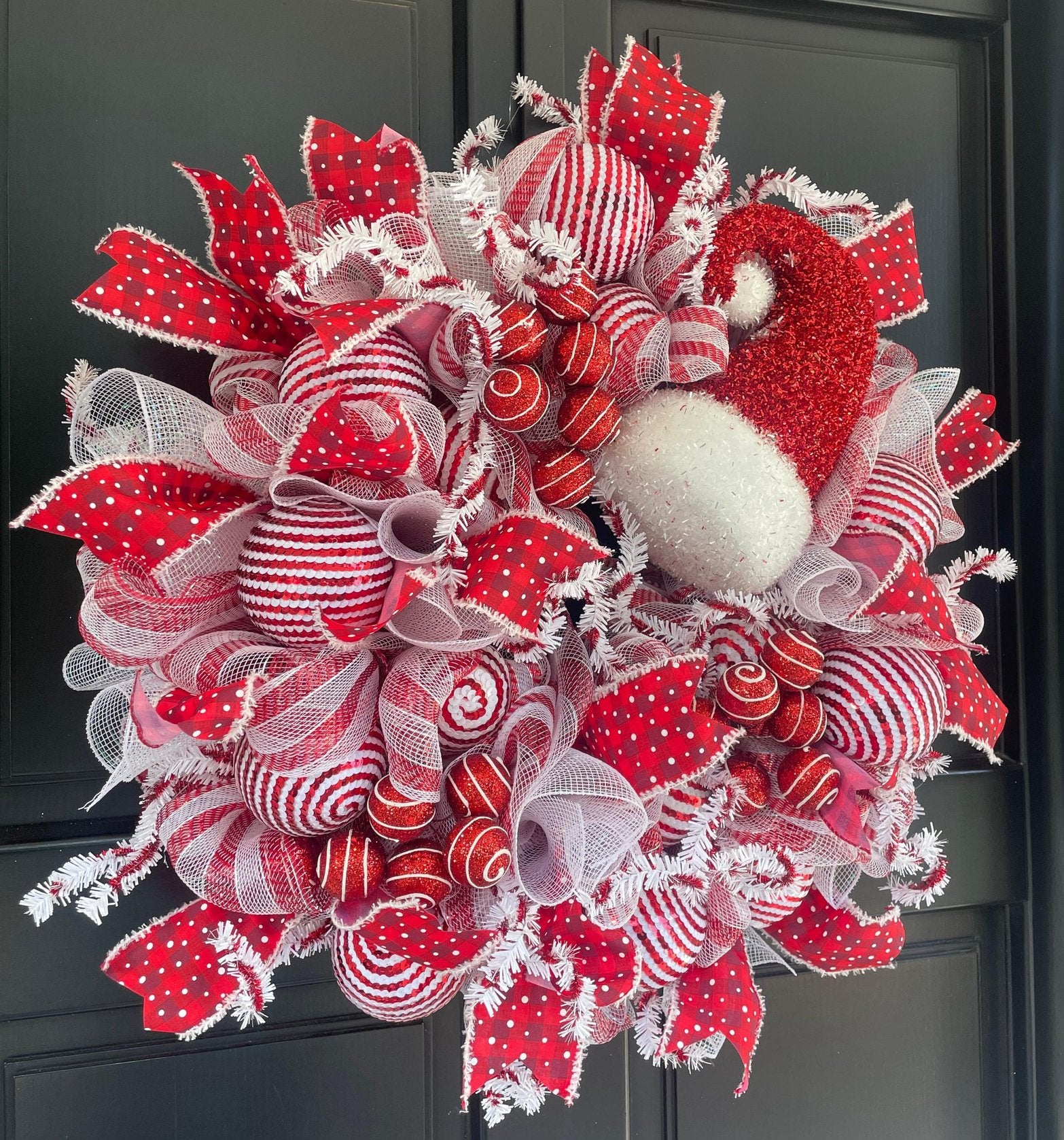 Luxury Christmas Wreath Front Door, Luxury Home Decorations, Red White Xmas, Winter Mantle Decor, Holiday wreath,Advent wreath,Holiday Swag - Hats By Cressida