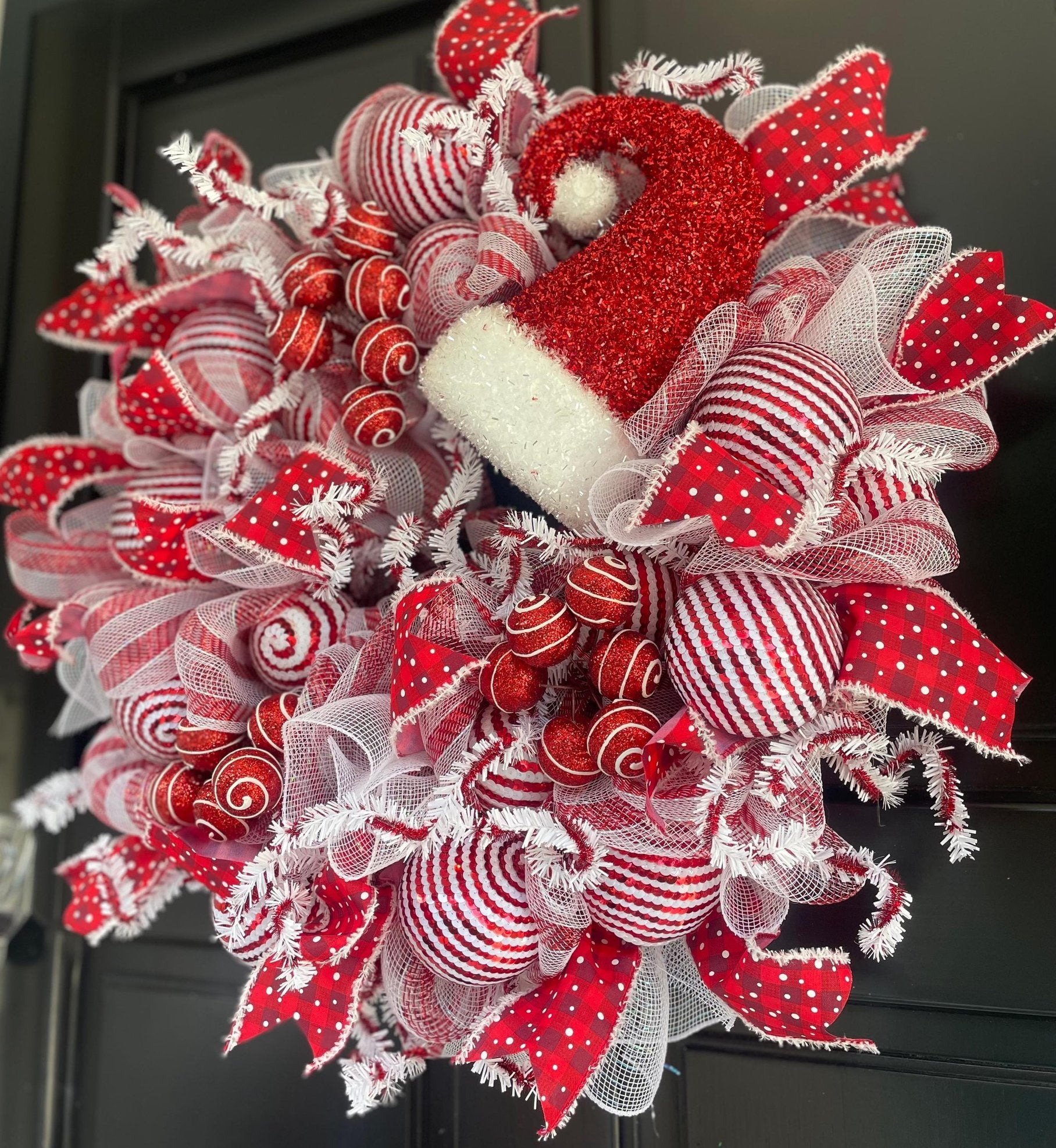 Luxury Christmas Wreath Front Door, Luxury Home Decorations, Red White Xmas, Winter Mantle Decor, Holiday wreath,Advent wreath,Holiday Swag - Hats By Cressida