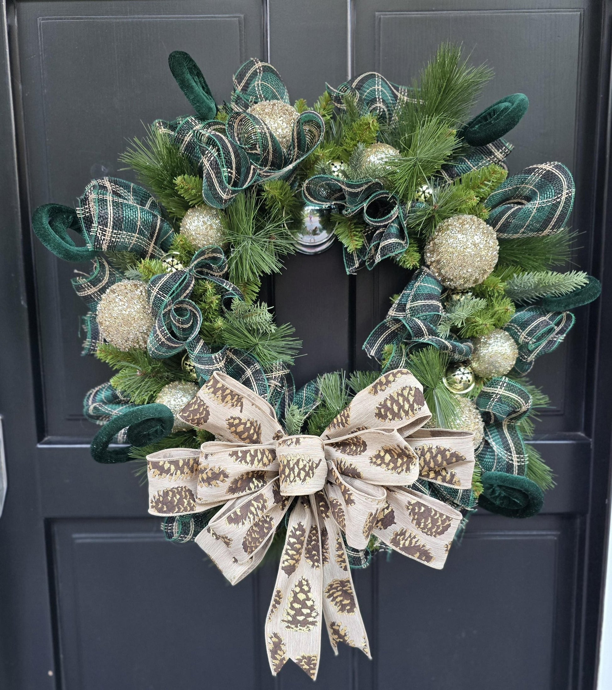 Luxury Gold & Green Christmas Wreath Front Door Luxury Home Decorations Xmas Winter Mantle Decor Holiday Wreath Advent Swag Fireplace Wall - Hats By Cressida
