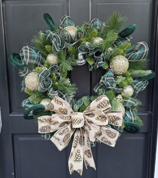 Luxury Gold & Green Christmas Wreath Front Door Luxury Home Decorations Xmas Winter Mantle Decor Holiday Wreath Advent Swag Fireplace Wall - Hats By Cressida