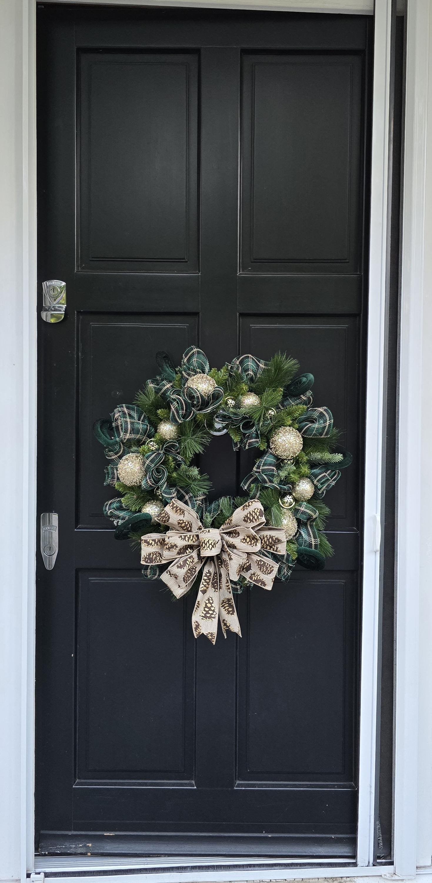 Luxury Gold & Green Christmas Wreath Front Door Luxury Home Decorations Xmas Winter Mantle Decor Holiday Wreath Advent Swag Fireplace Wall - Hats By Cressida