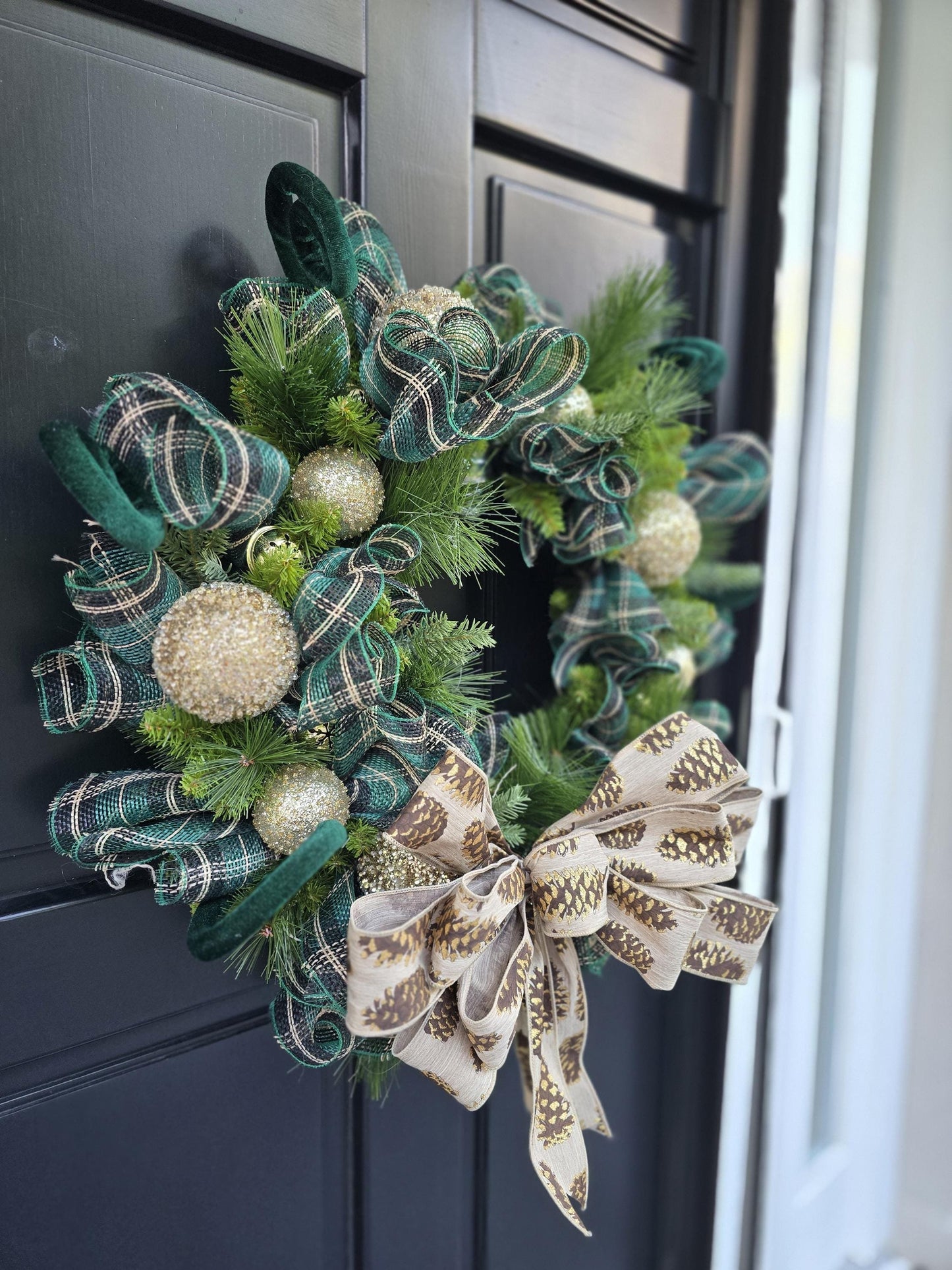 Luxury Gold & Green Christmas Wreath Front Door Luxury Home Decorations Xmas Winter Mantle Decor Holiday Wreath Advent Swag Fireplace Wall - Hats By Cressida