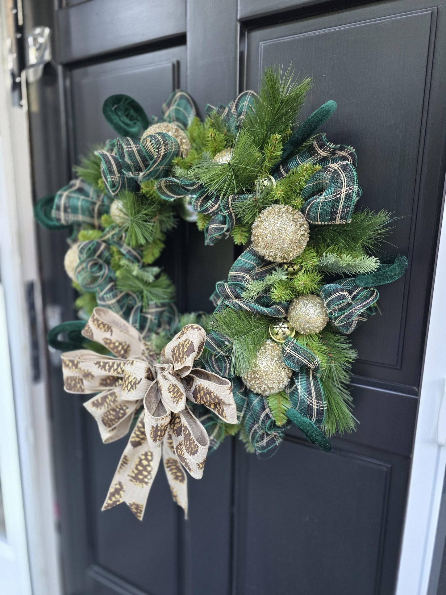Luxury Gold & Green Christmas Wreath Front Door Luxury Home Decorations Xmas Winter Mantle Decor Holiday Wreath Advent Swag Fireplace Wall - Hats By Cressida