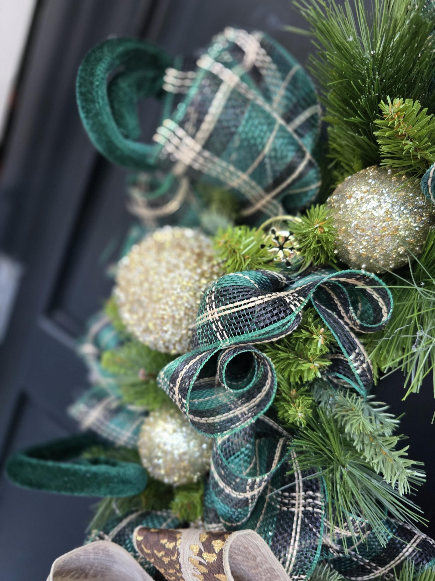 Luxury Gold & Green Christmas Wreath Front Door Luxury Home Decorations Xmas Winter Mantle Decor Holiday Wreath Advent Swag Fireplace Wall - Hats By Cressida