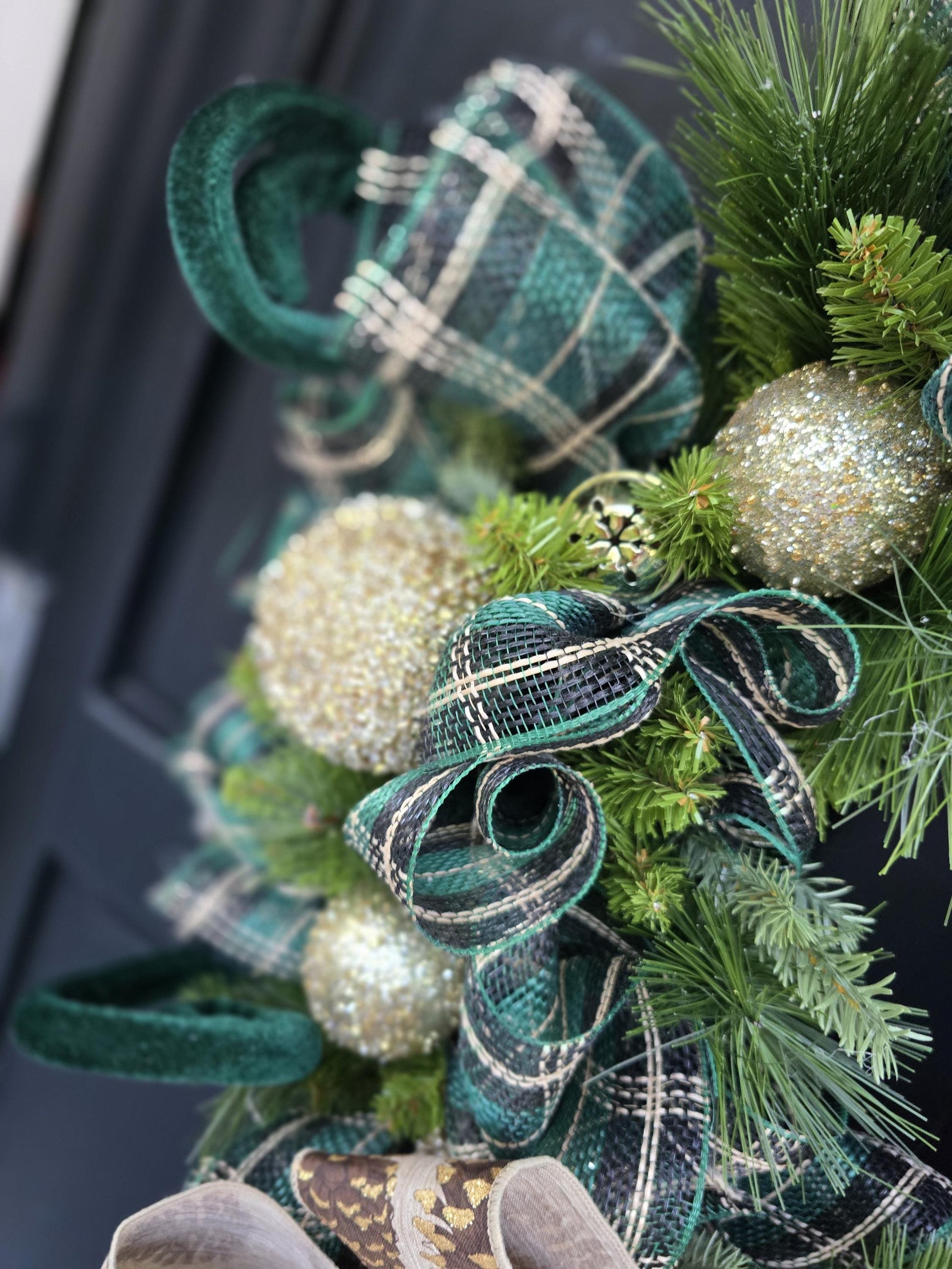 Luxury Gold & Green Christmas Wreath Front Door Luxury Home Decorations Xmas Winter Mantle Decor Holiday Wreath Advent Swag Fireplace Wall - Hats By Cressida