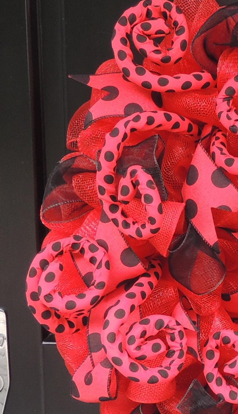 Luxury Ladybug Large Front Door Wreath Summer Decor Hanger Wall Decoration Housewarming Gift Farmhouse Rustic Everyday Polka Dot - Hats By Cressida