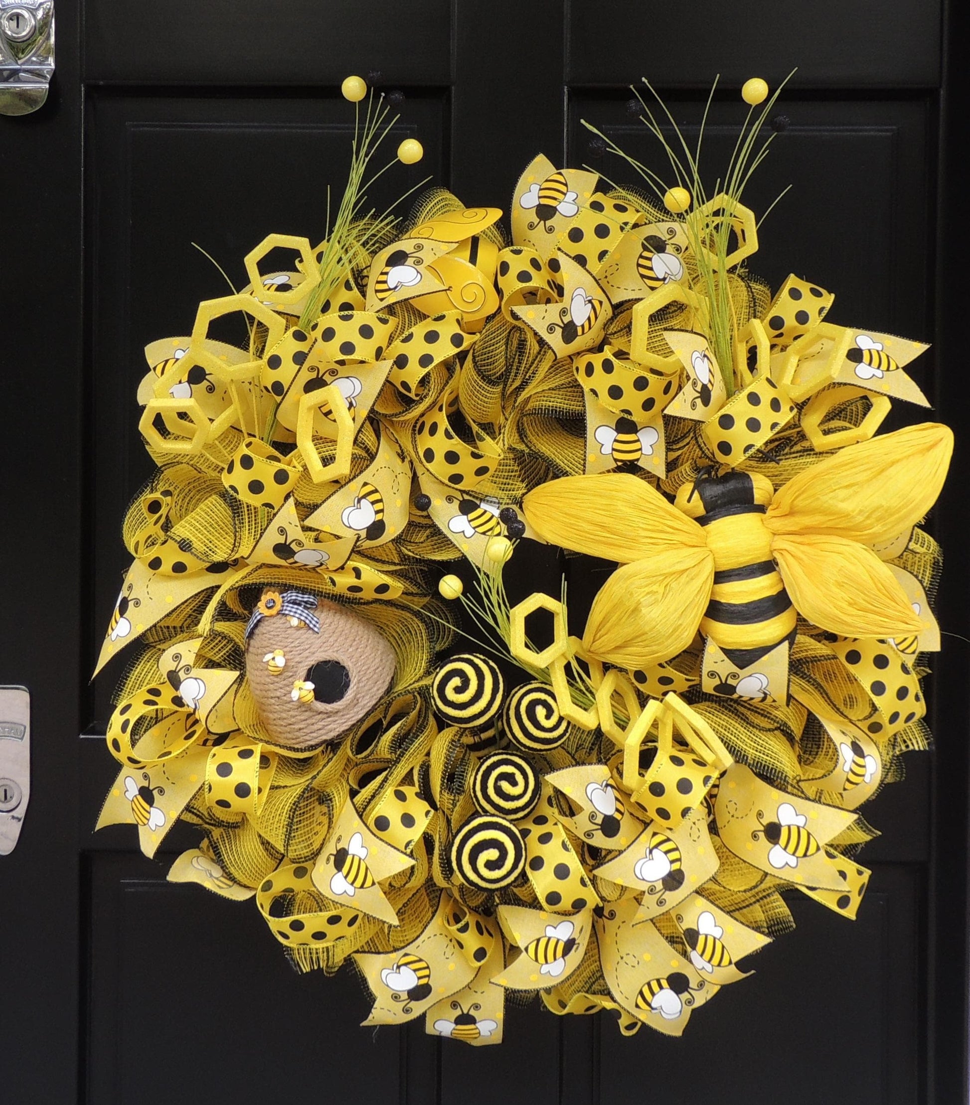 Luxury Large Bumblebee Bee Front Door Wreath Summer Spring Decor Hanger Wall Decoration Housewarming Gift Farmhouse Rustic Everyday Honeybee - Hats By Cressida
