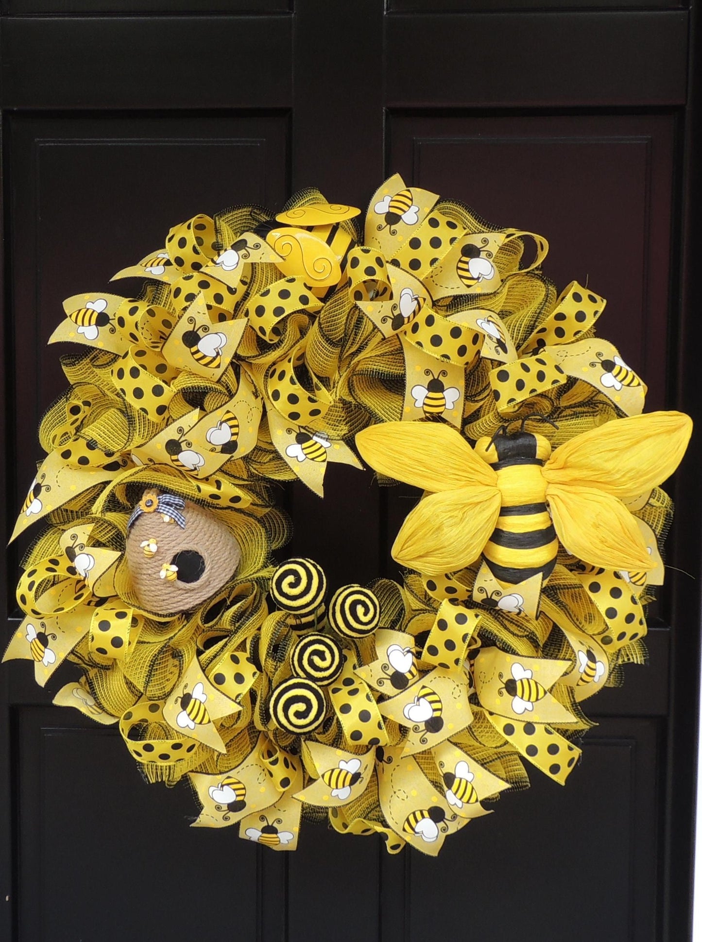Luxury Large Bumblebee Bee Front Door Wreath Summer Spring Decor Hanger Wall Decoration Housewarming Gift Farmhouse Rustic Everyday Honeybee - Hats By Cressida