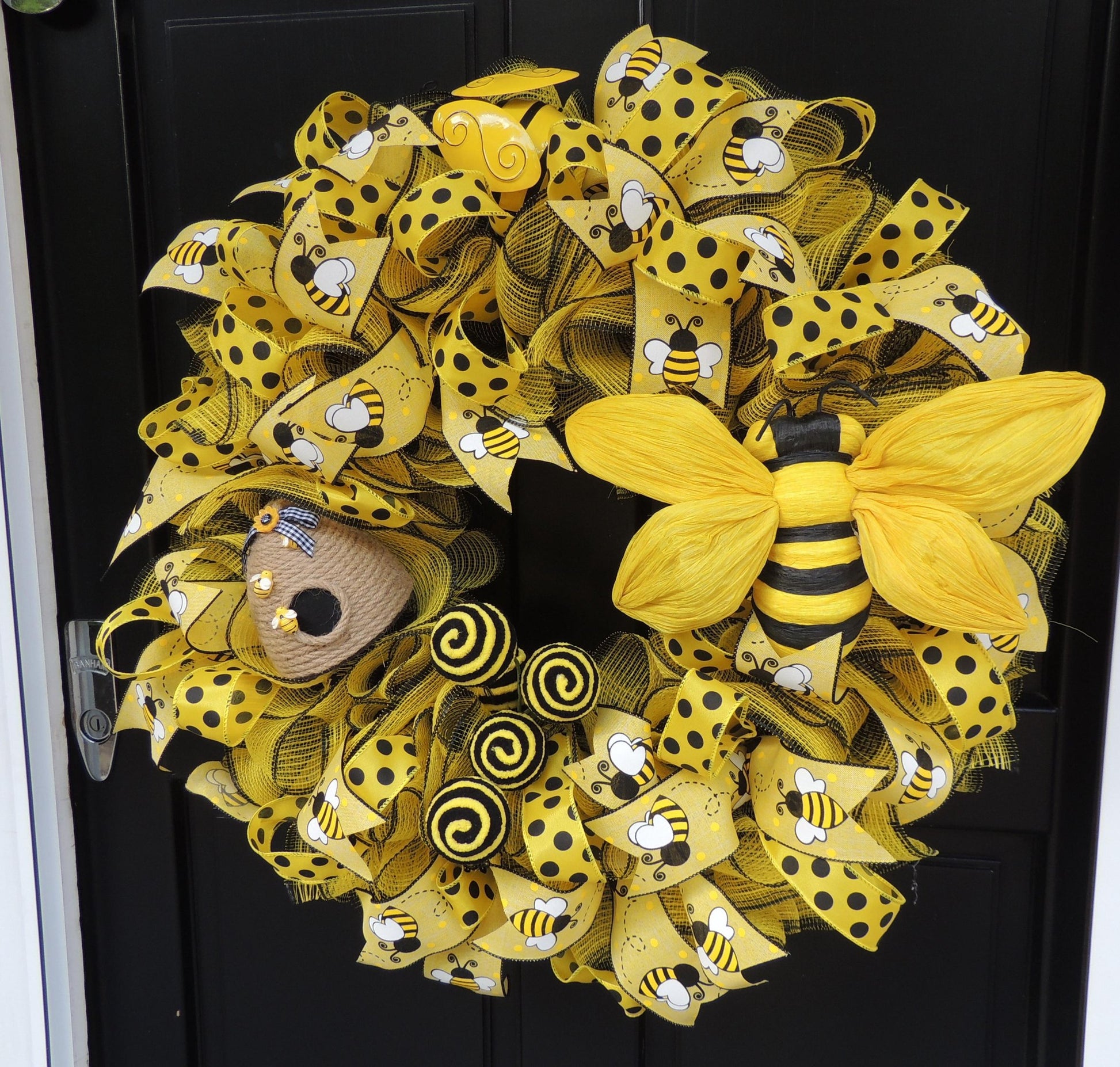 Luxury Large Bumblebee Bee Front Door Wreath Summer Spring Decor Hanger Wall Decoration Housewarming Gift Farmhouse Rustic Everyday Honeybee - Hats By Cressida
