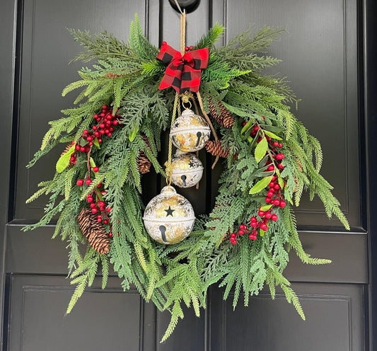 Luxury Mixed Pine Christmas Wreath Front Door Farmhouse Home Decorations Xmas Winter Mantle Decor Holiday Wreath Cottage Swag Fireplace Wall - Hats By Cressida