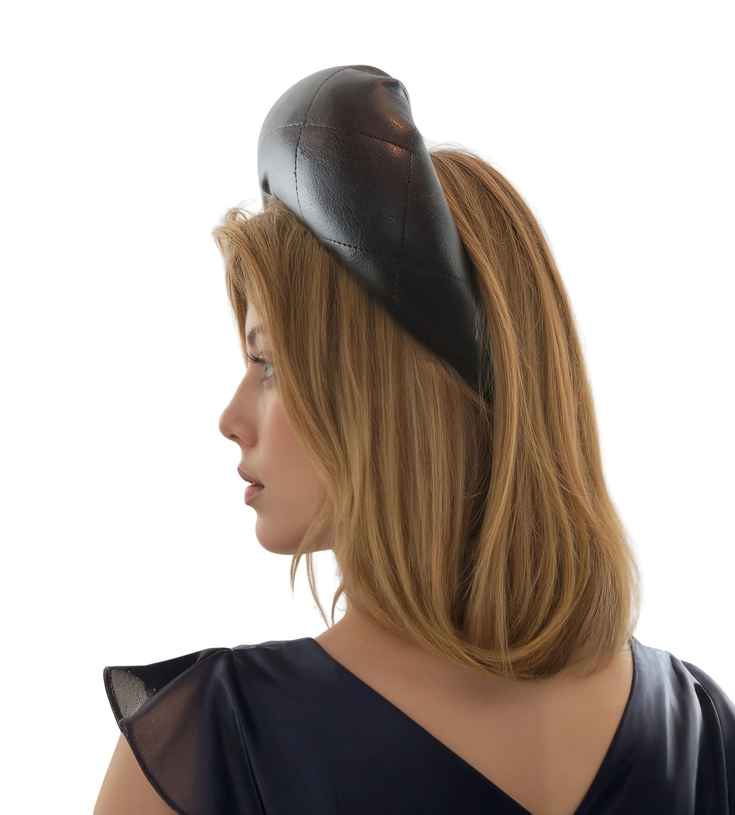 Megan - Black Extra Wide Quilted Vegan Faux Leather Headband Alice Band - Hats By Cressida