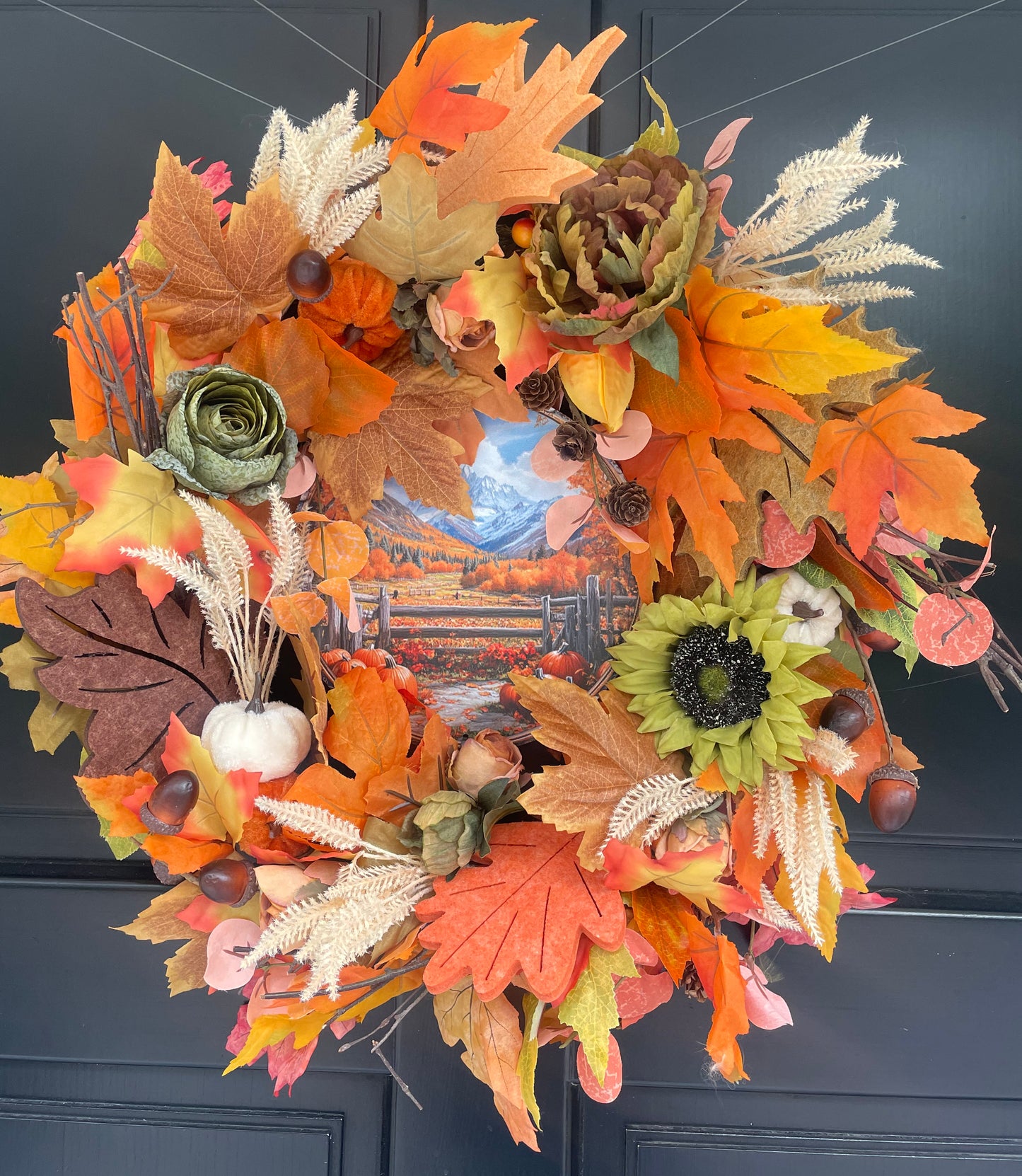 Fall Wreath for Front Door – 45cm Autumn Pumpkin & Sunflower Farmhouse Harvest Wreath