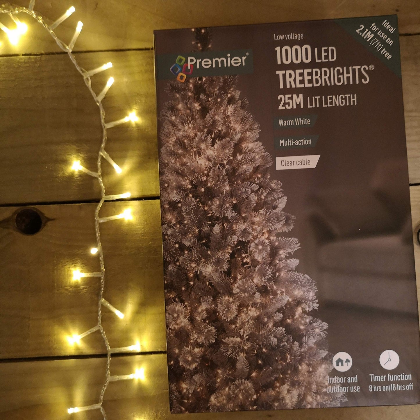 Premier 1000 LED 25m TreeBrights Christmas Lights Warm White Clear Cable - Hats By Cressida