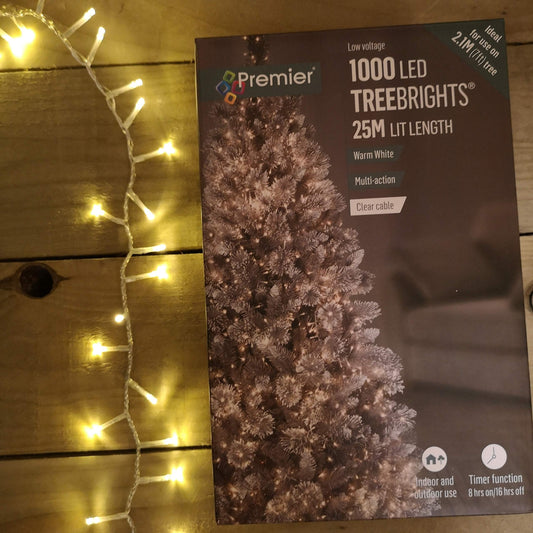 Premier 1000 LED 25m TreeBrights Christmas Lights Warm White Clear Cable - Hats By Cressida