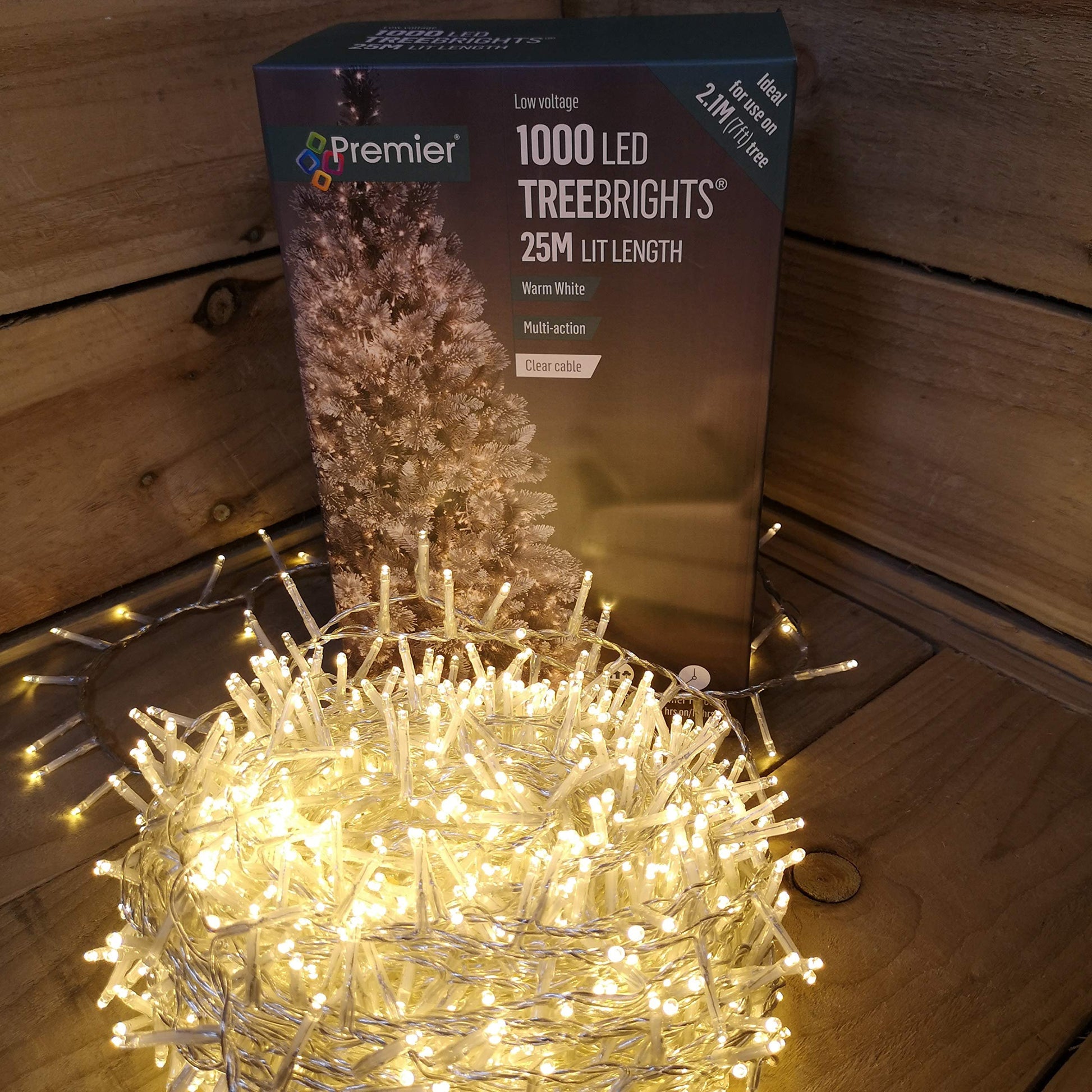 Premier 1000 LED 25m TreeBrights Christmas Lights Warm White Clear Cable - Hats By Cressida