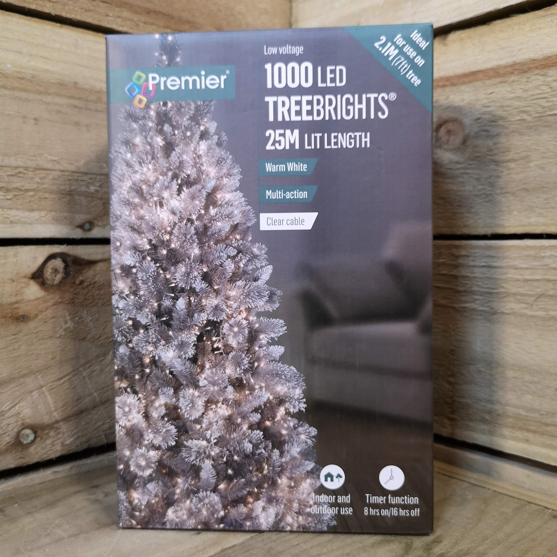 Premier 1000 LED 25m TreeBrights Christmas Lights Warm White Clear Cable - Hats By Cressida