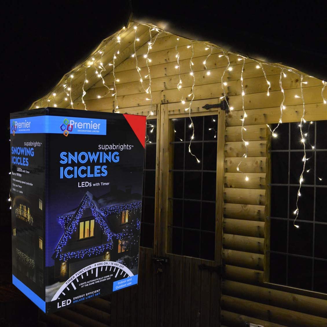 Premier Snowing Icicles Outdoor Christmas Fairy Lights & Timer - Hats By Cressida