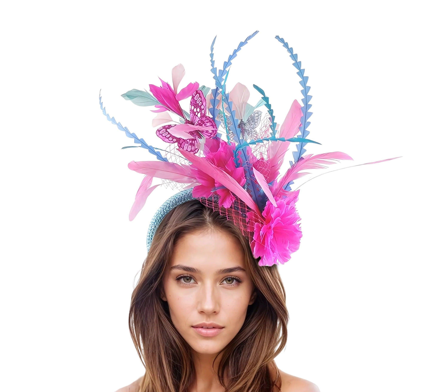 Sandy Butterfly Feather Crystal Padded Headband Tea Party Lunch Fascinator - Hats By Cressida